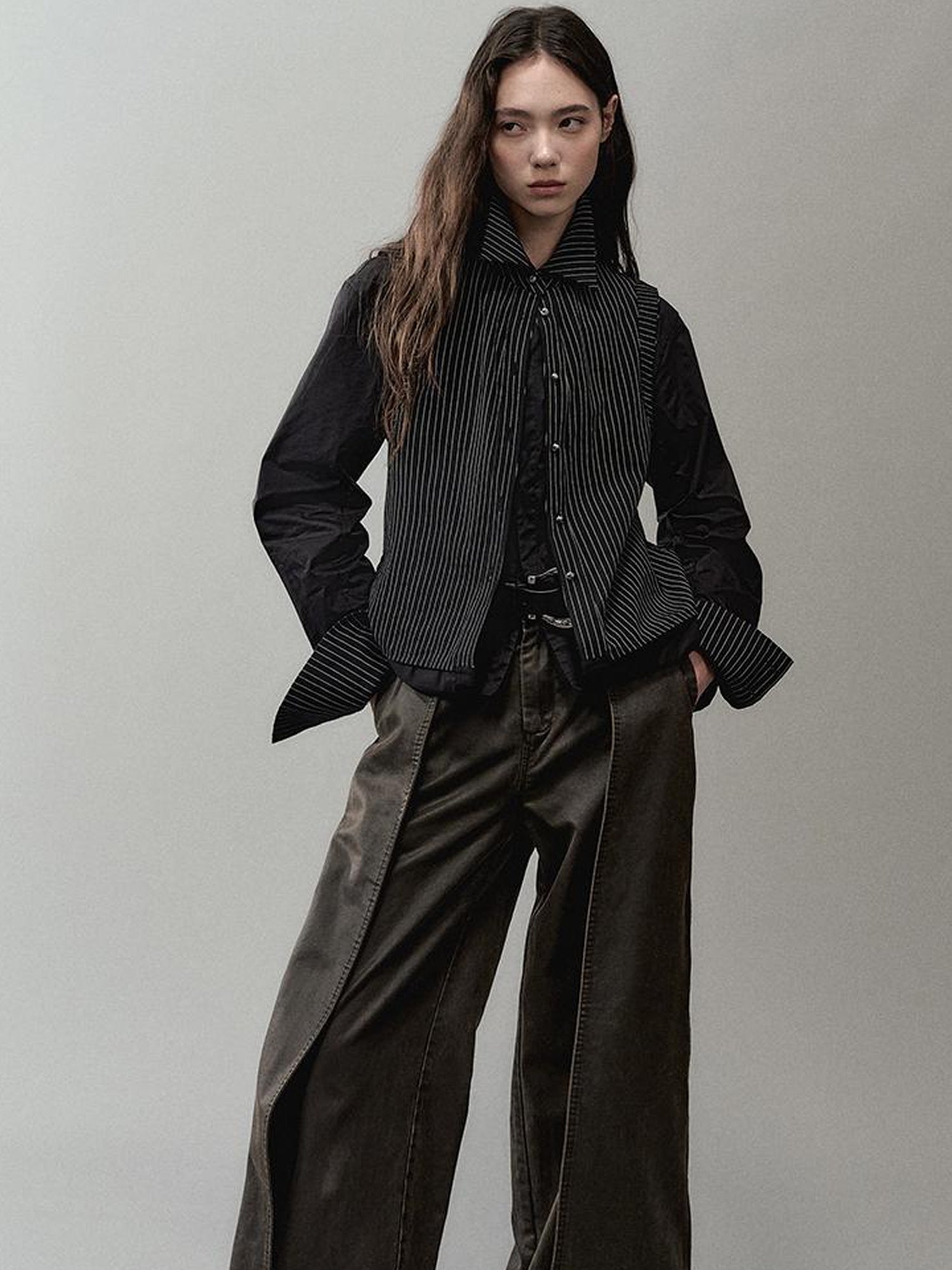 AnnoMundi Two Way Stripe Shirt With Layered Pocket Detail