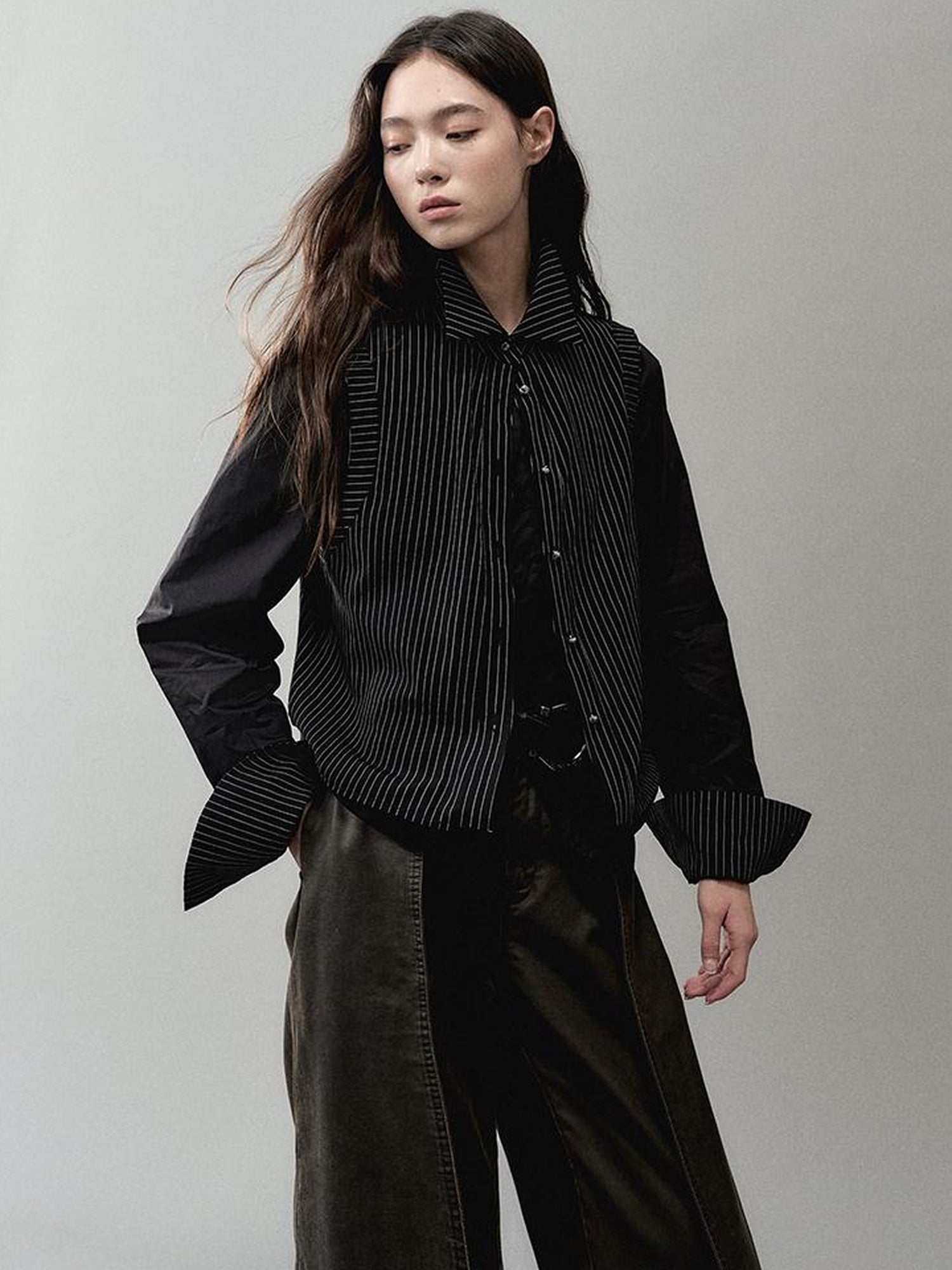 AnnoMundi Two Way Stripe Shirt With Layered Pocket Detail
