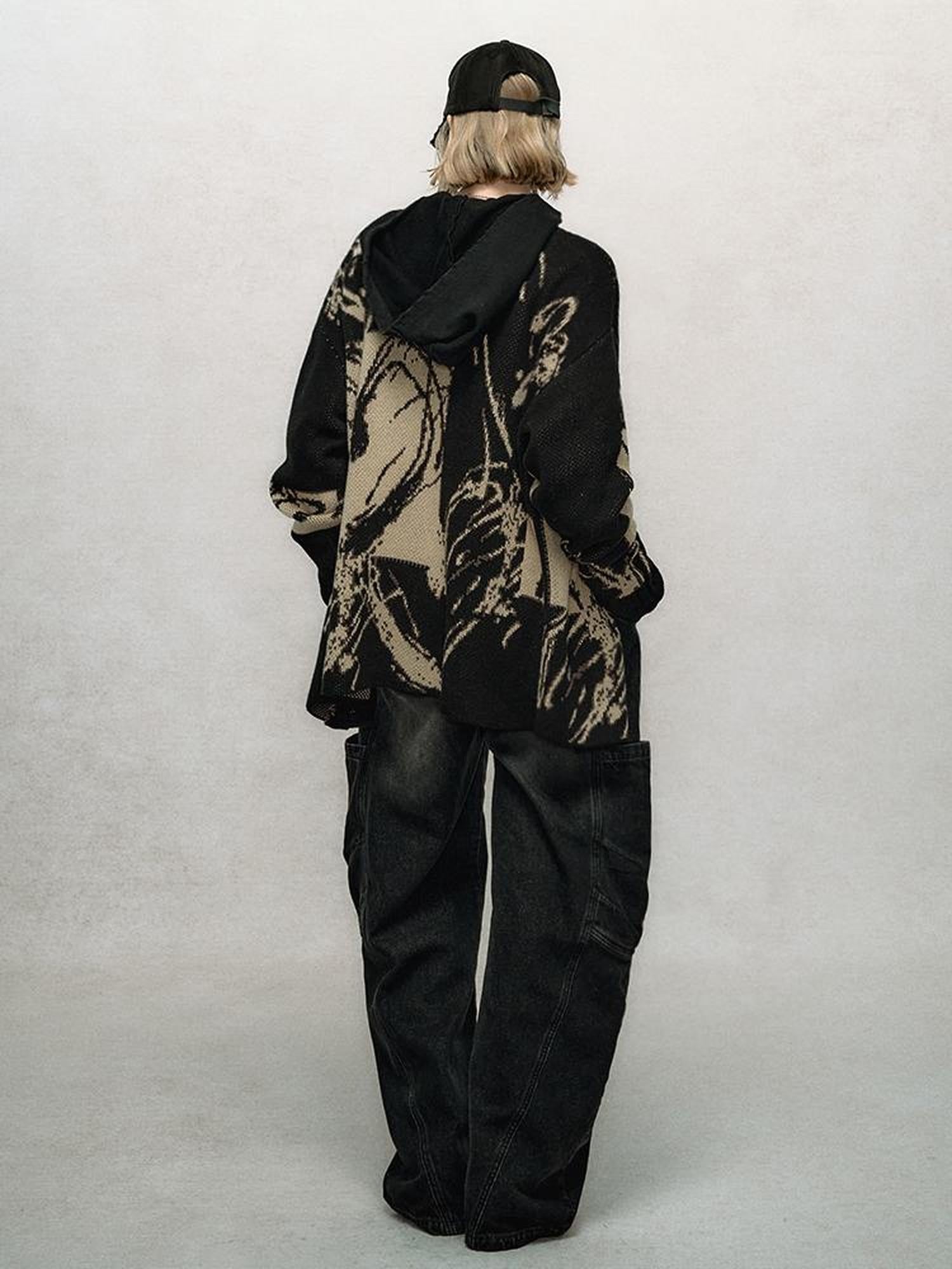 AnnoMundi V-Neck Abstract Doodle Heart Cardigan