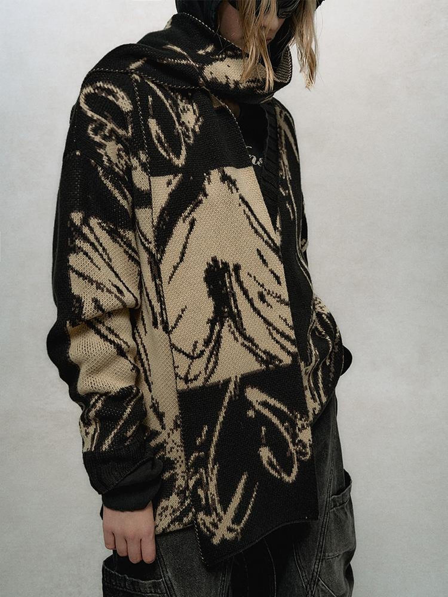 AnnoMundi V-Neck Abstract Doodle Heart Cardigan
