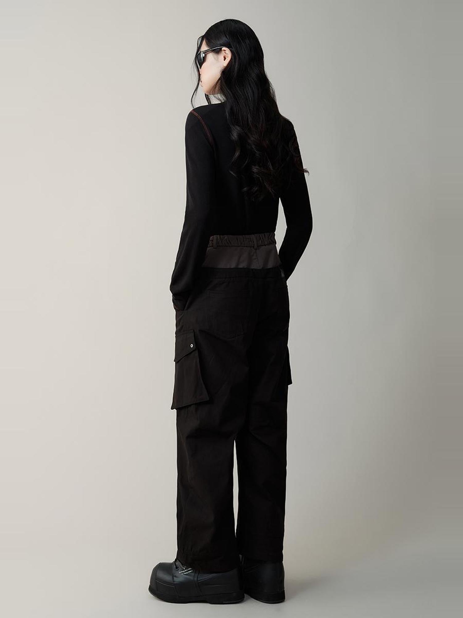 AnnoMundi V-Neck Contrast Tie Side Slit Stretch Knit Tee