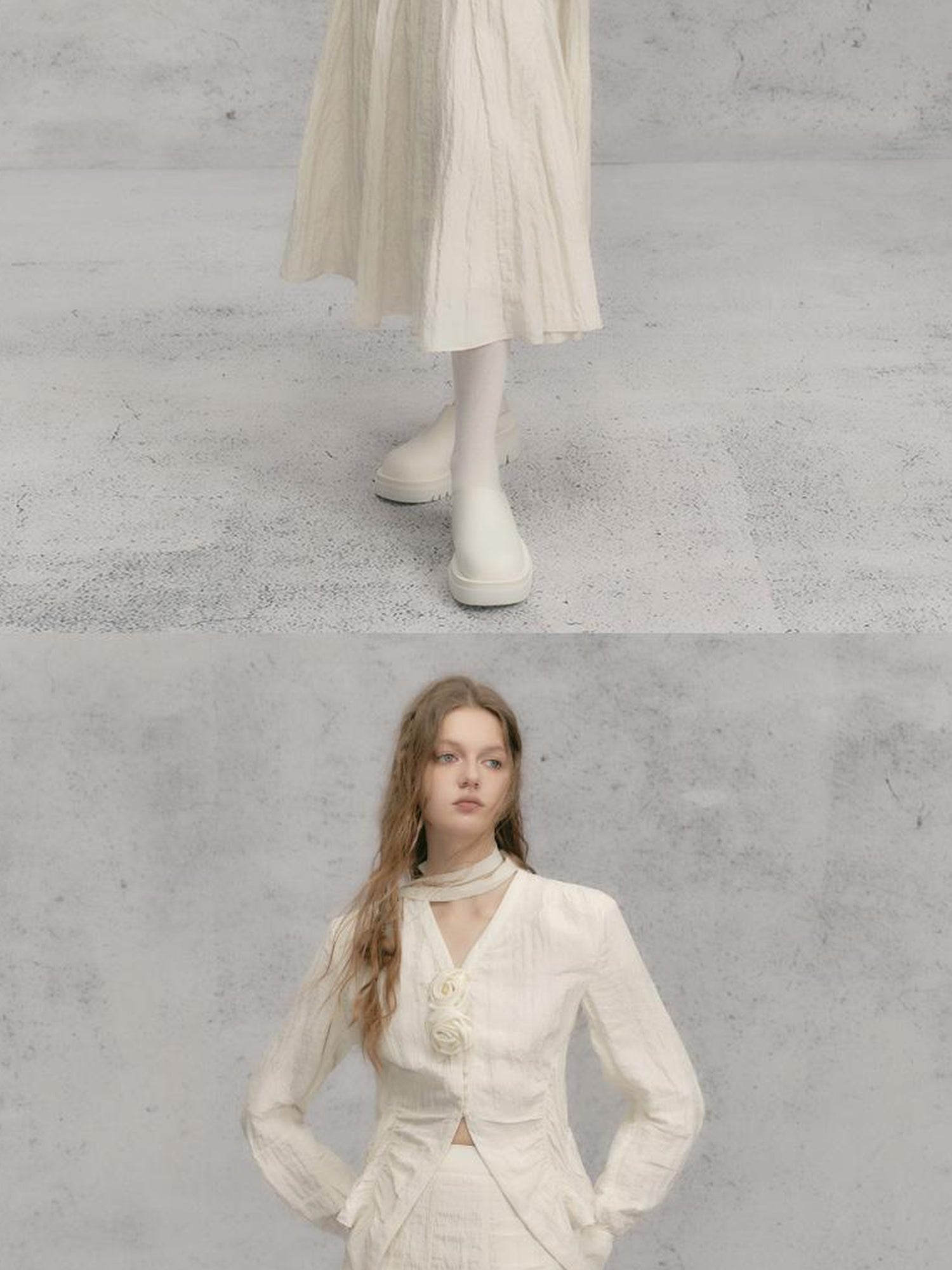 AnnoMundi V-Neck Ruffle Trim Blouse & Floral Skirt Set
