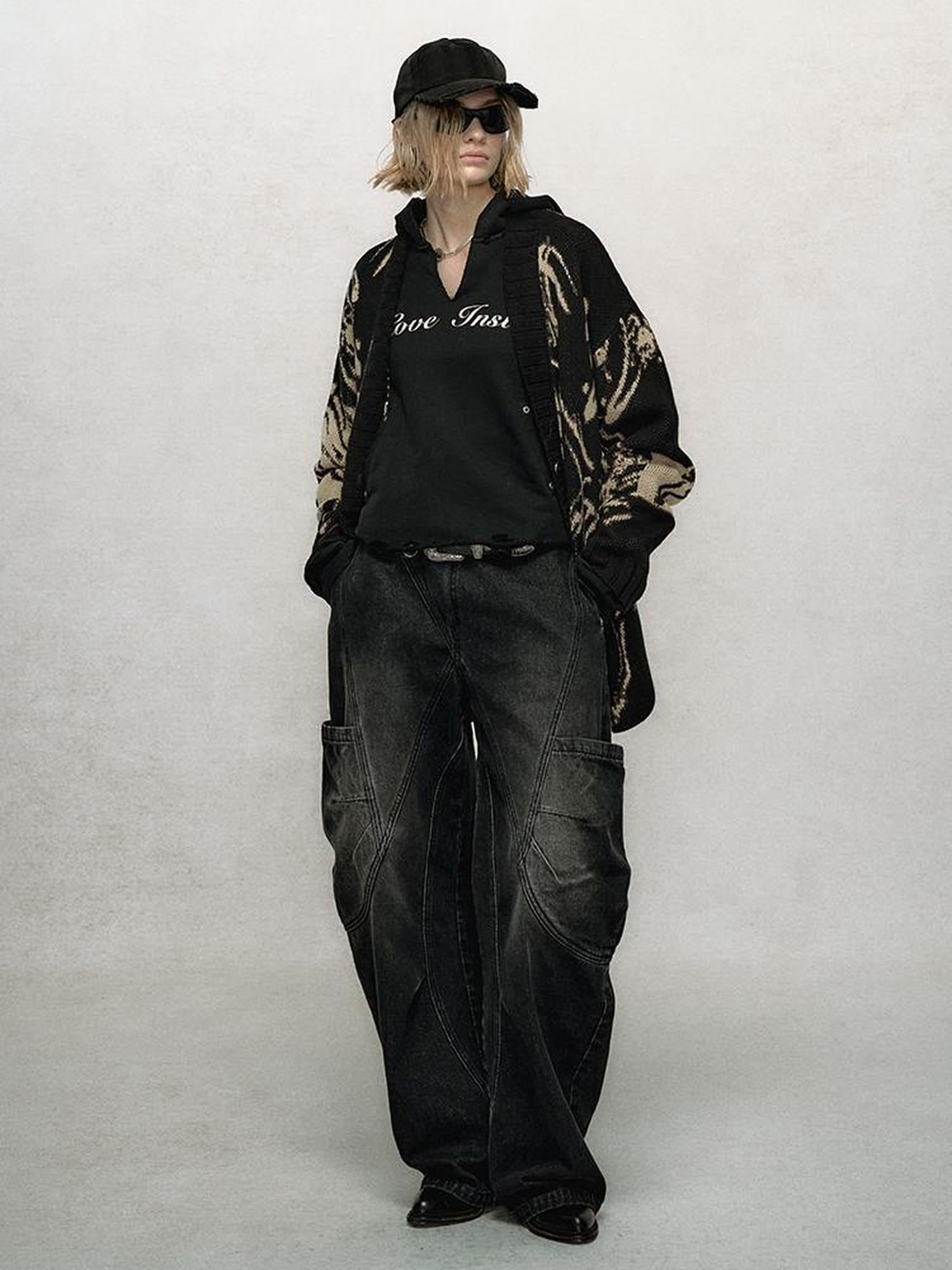 AnnoMundi V-Neck Washed Distressed Hoodie Cropped Pullover