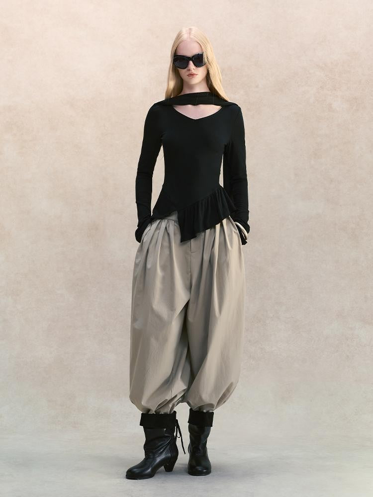 AnnoMundi V-neck Ribbon Scarf Deconstructed Brushed Women&