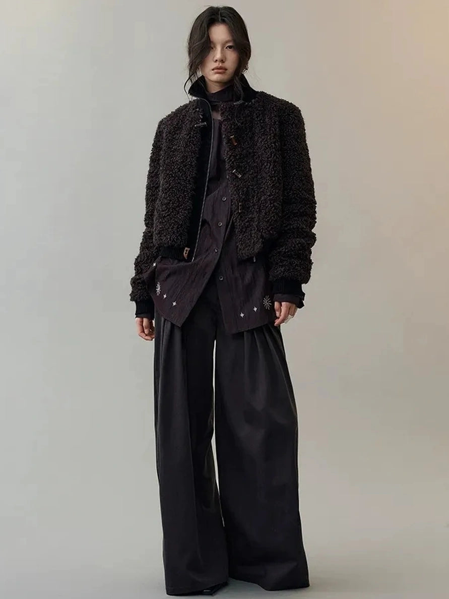 AnnoMundi Velvet Weave Knot Trimmed Leather Fur Jacket Jacket