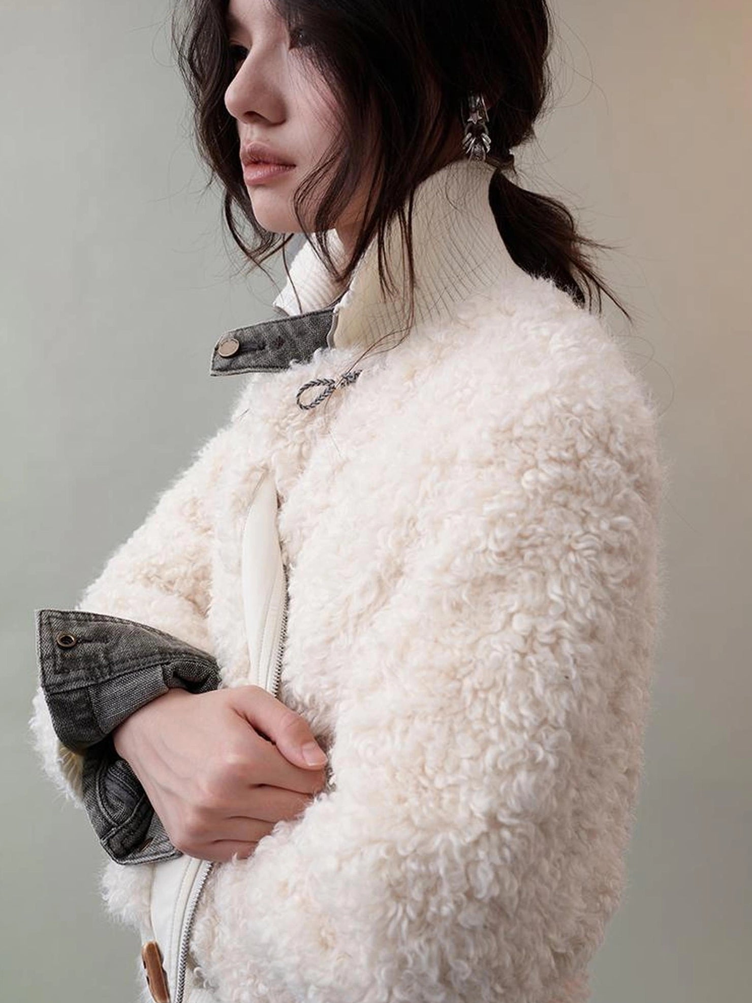 AnnoMundi Velvet Weave Knot Trimmed Leather Fur Jacket Jacket