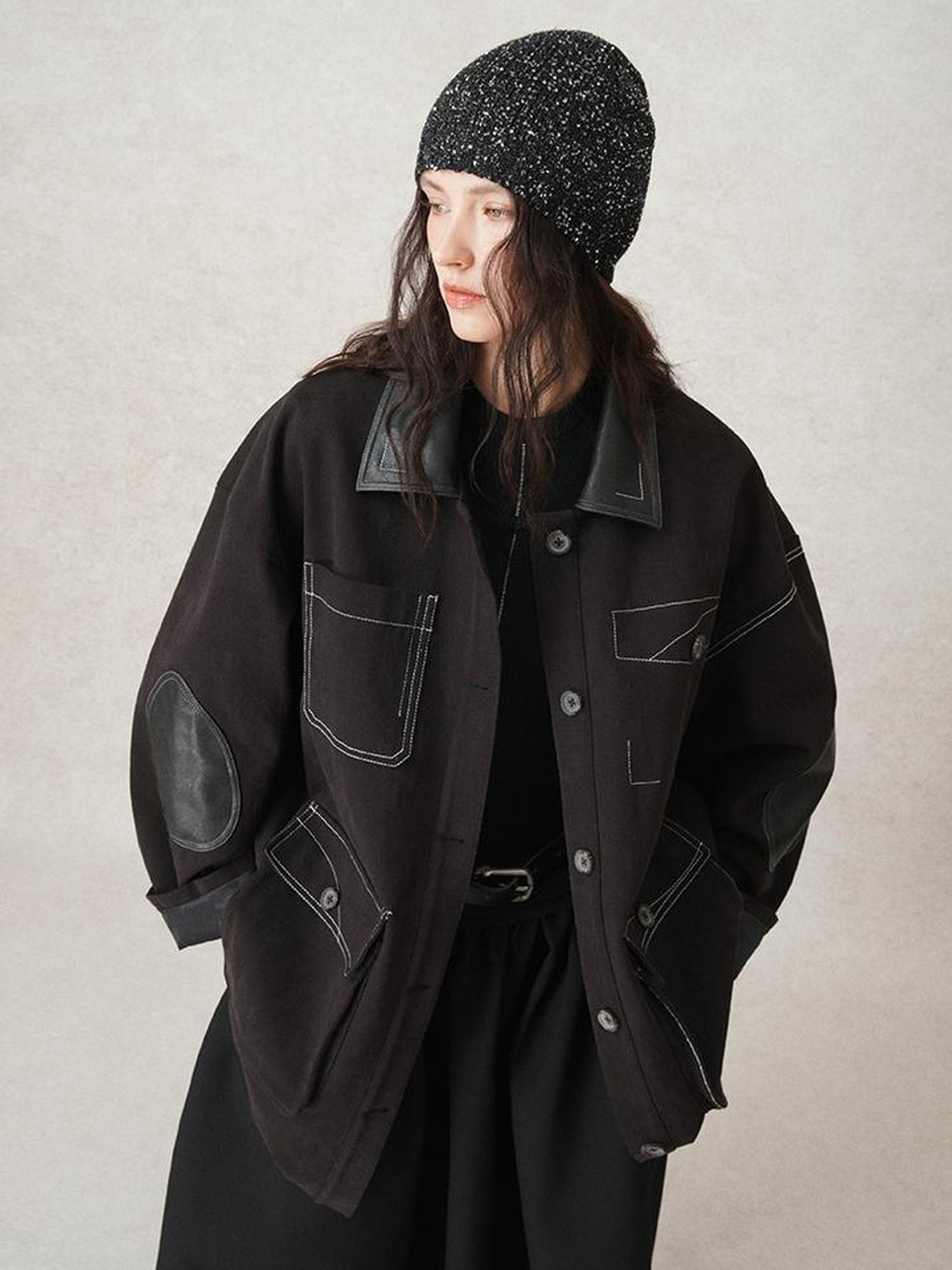AnnoMundi Vintage Barn Jacket With Leather Accents