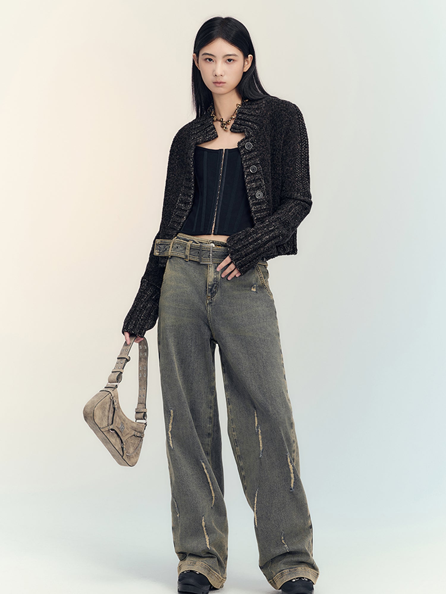 AnnoMundi Vintage Blue Cracked Flare Jeans