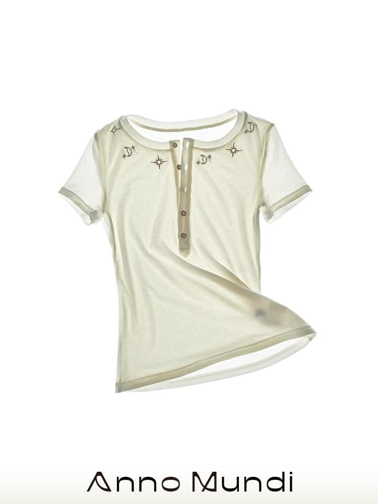 AnnoMundi Vintage Embroidered Half Placket Slim Women&