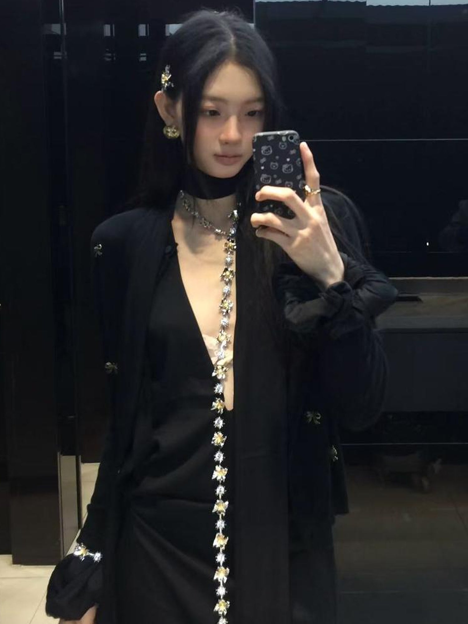AnnoMundi Vintage Noir Bow Knit Cardigan V Neck Long Sleeve Open Front Draped Tassel