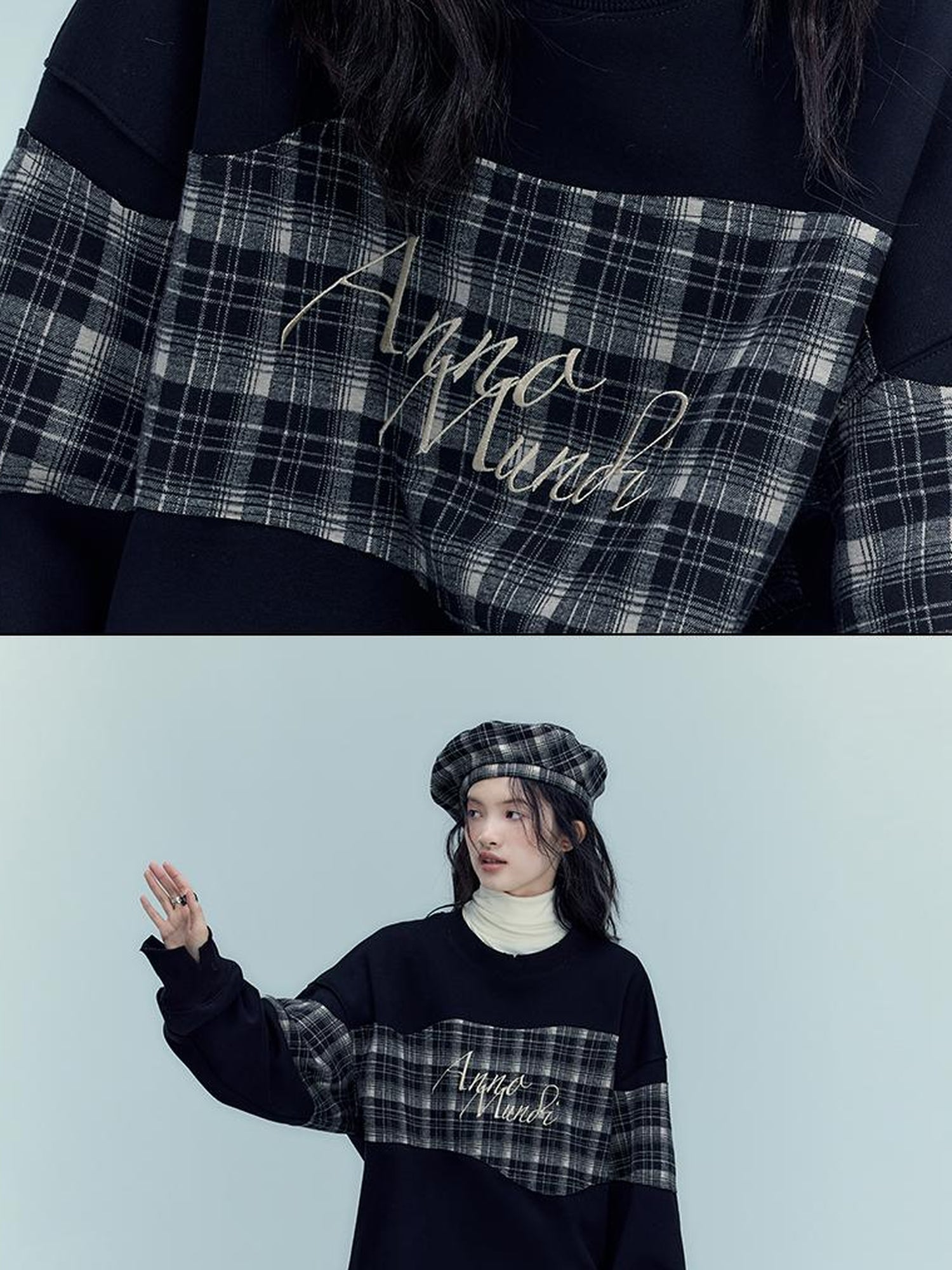 AnnoMundi Vintage Plaid Embroidered Beret With Adjustable Fit