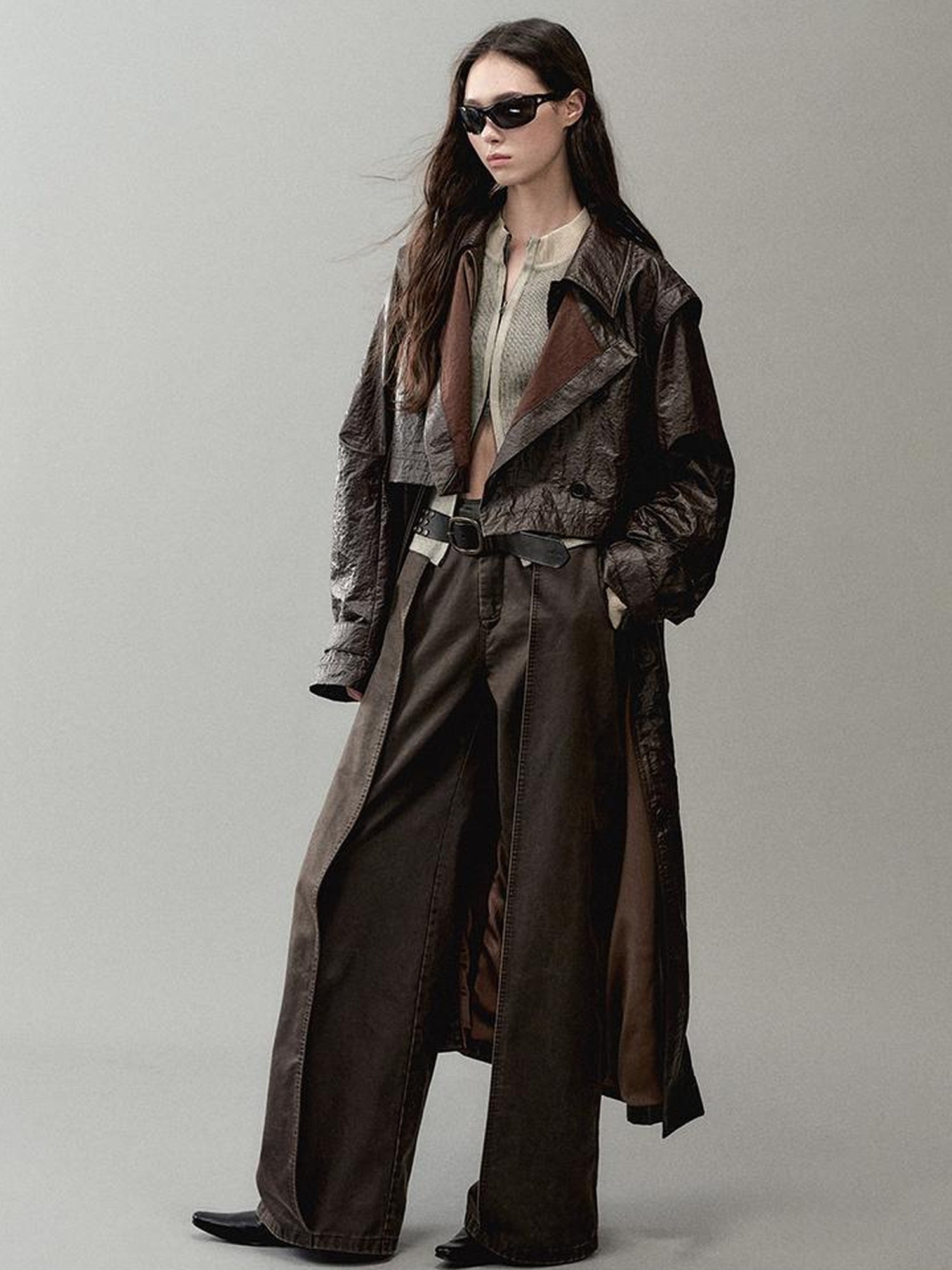 AnnoMundi Vintage Pu Coated Wide Leg Trousers