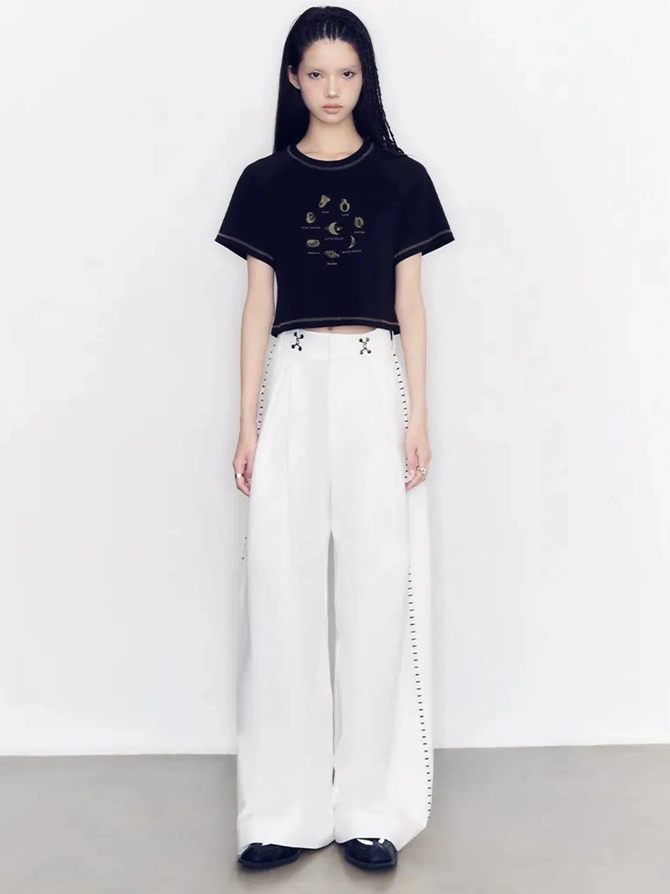 AnnoMundi Vintage Ring Print Cotton Knit V-neck T-shirt Long Sleeve T-shirt