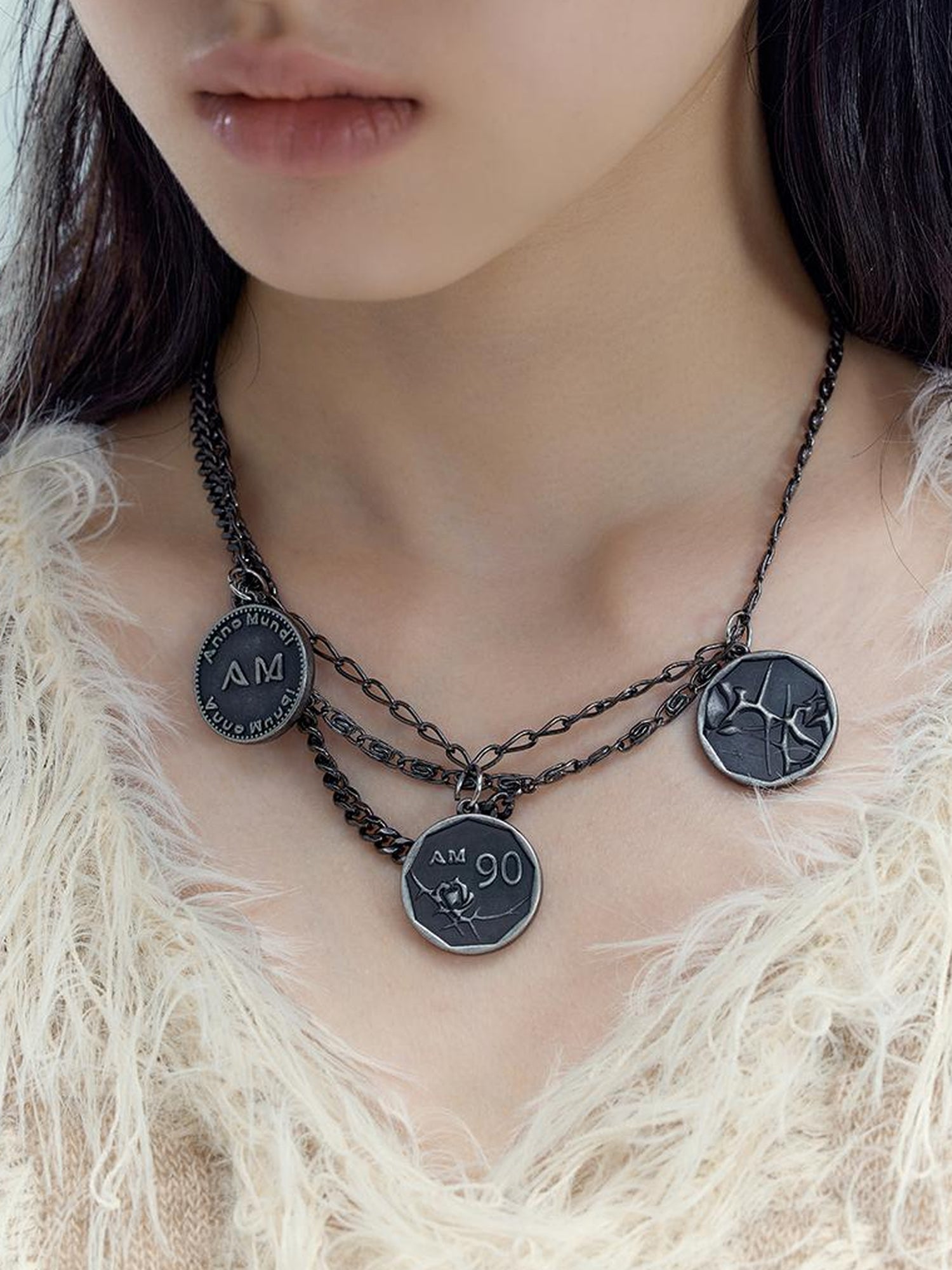 AnnoMundi Vintage Rose Coin Asymmetrical Metal Necklace Waist Chain
