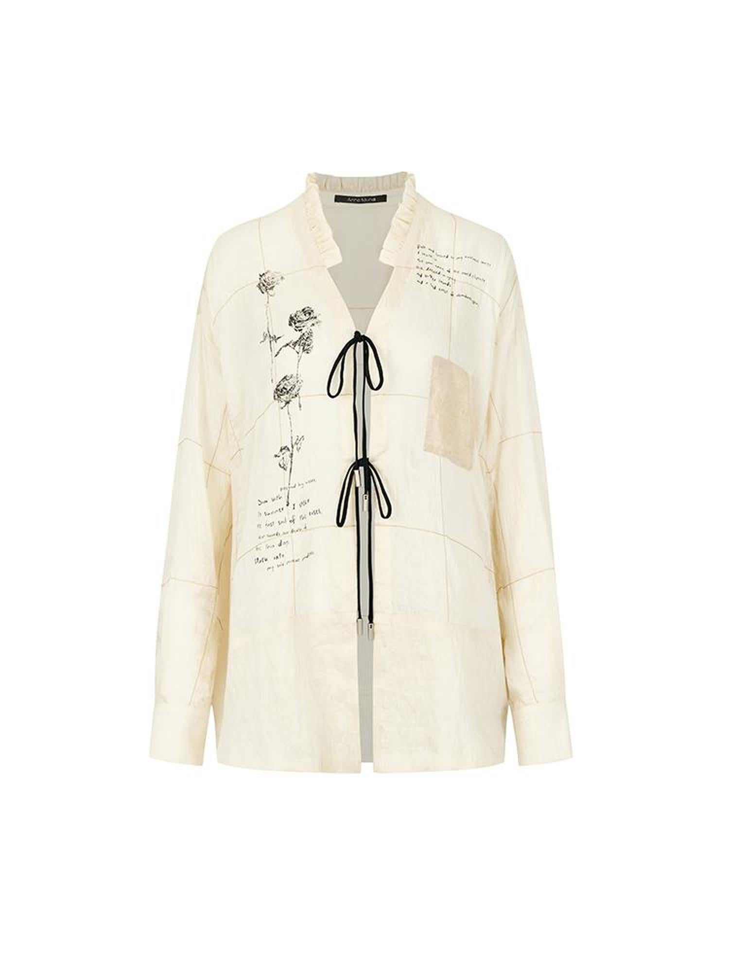 AnnoMundi Vintage Rose Poetry Linen Shirt V-Neck T-Shirt Long Sleeve