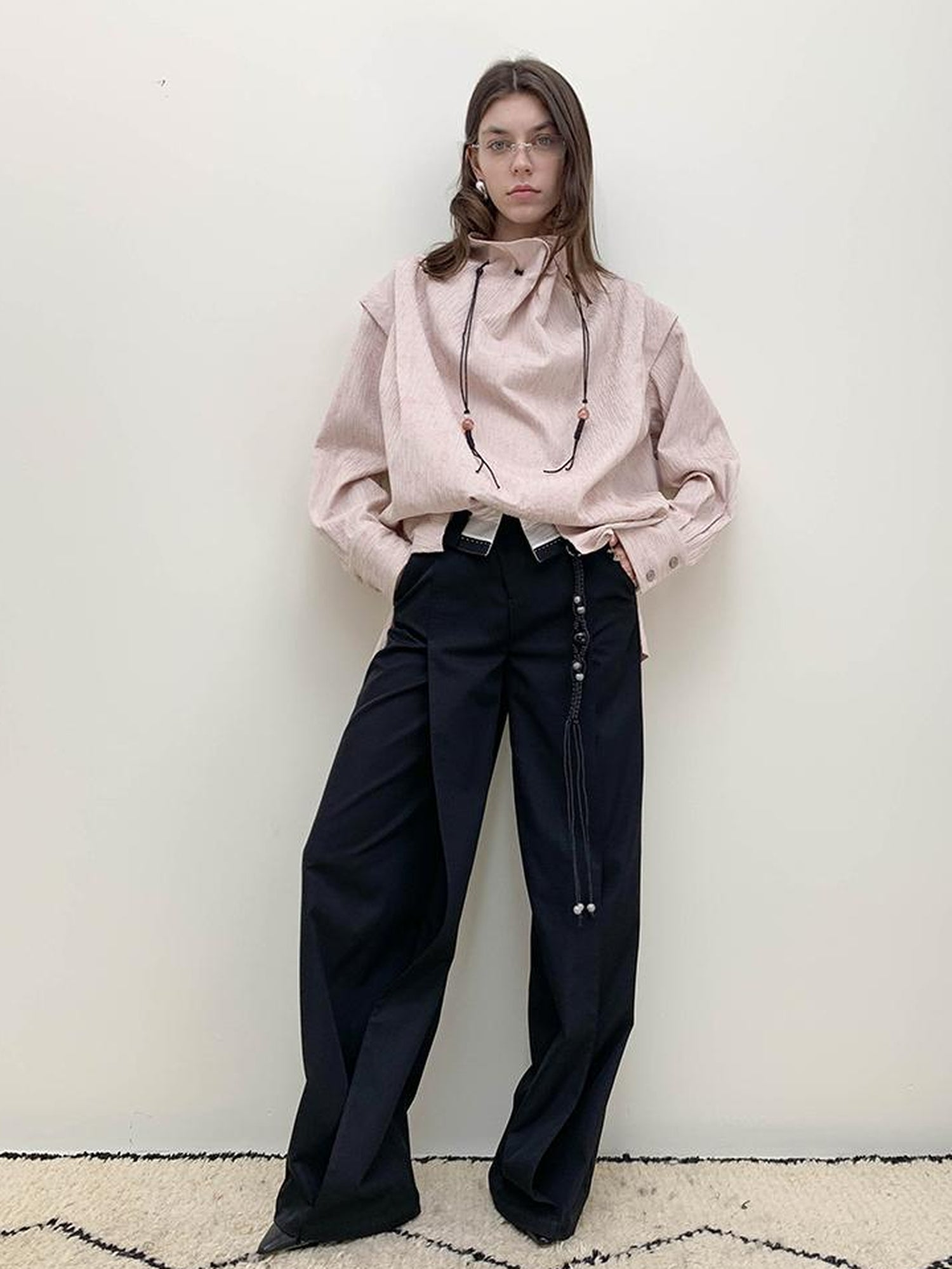AnnoMundi Vintage Rose Textured Blouse V-Neck T-Shirt Long Sleeve