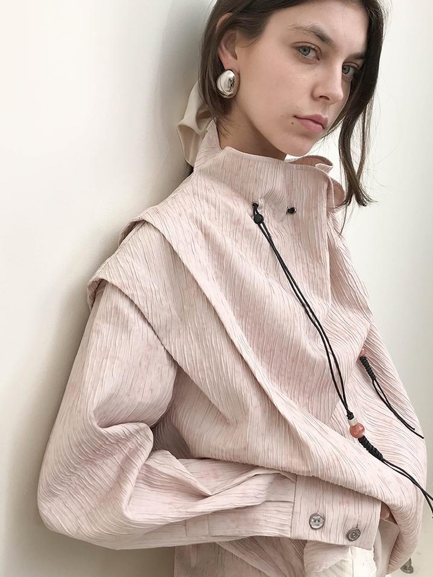 AnnoMundi Vintage Rose Textured Blouse V-Neck T-Shirt Long Sleeve