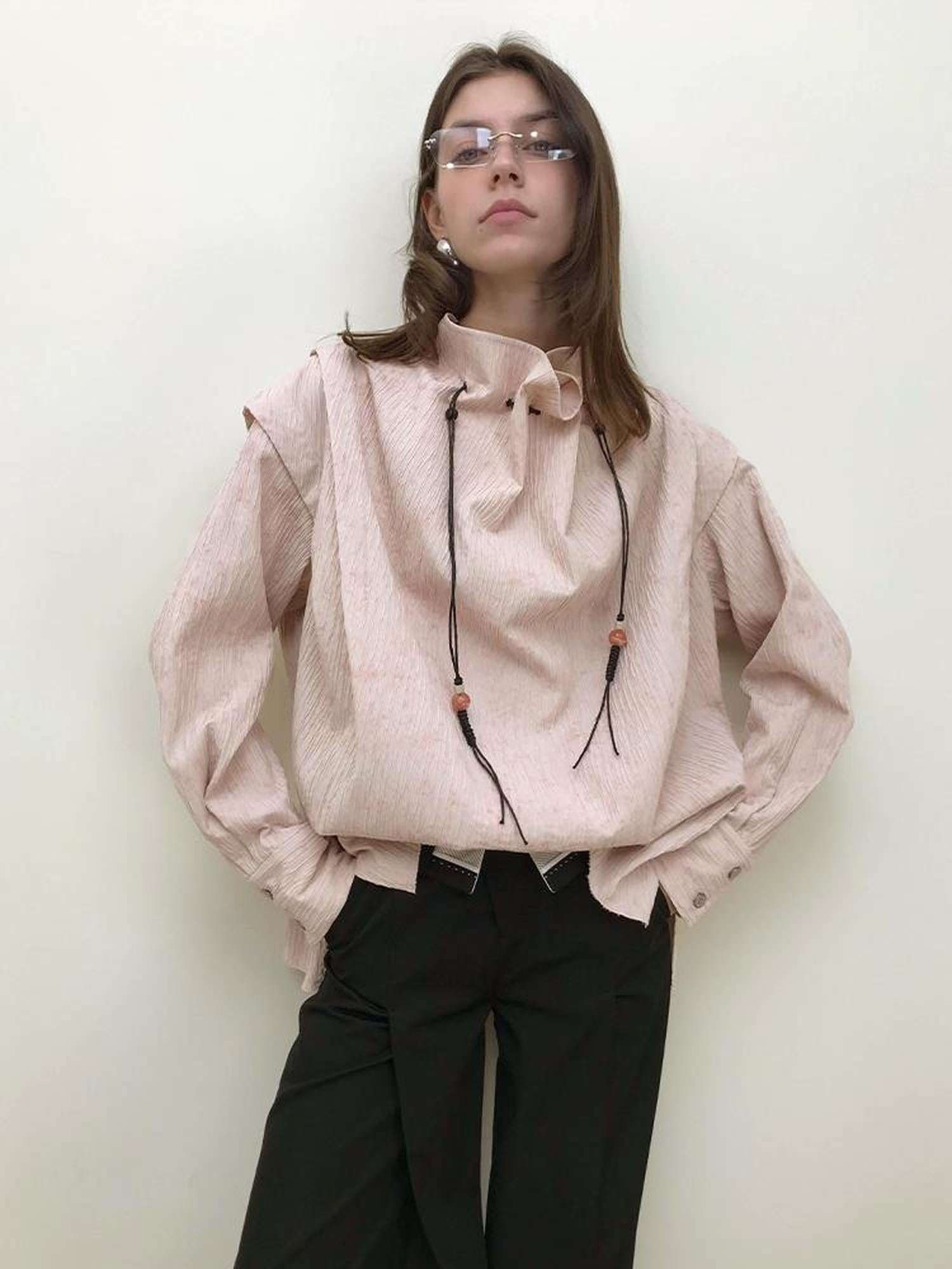 AnnoMundi Vintage Rose Textured Blouse V-Neck T-Shirt Long Sleeve