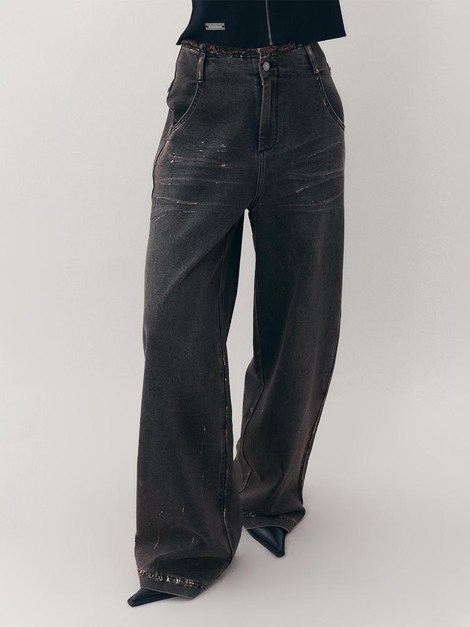 AnnoMundi Vintage Ruins Gold Foiled Denim Jeans