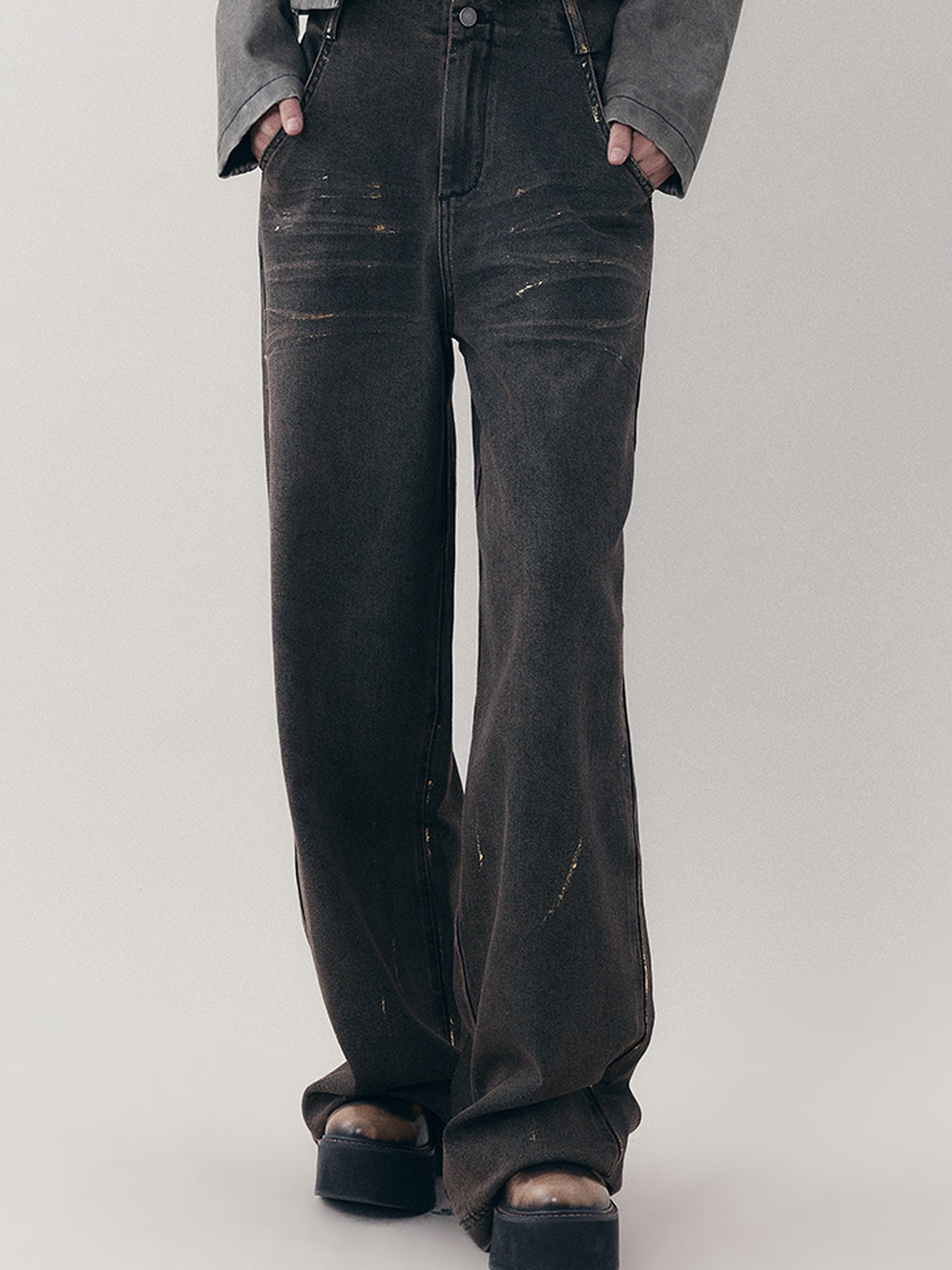 AnnoMundi Vintage Ruins Gold Foiled Denim Jeans