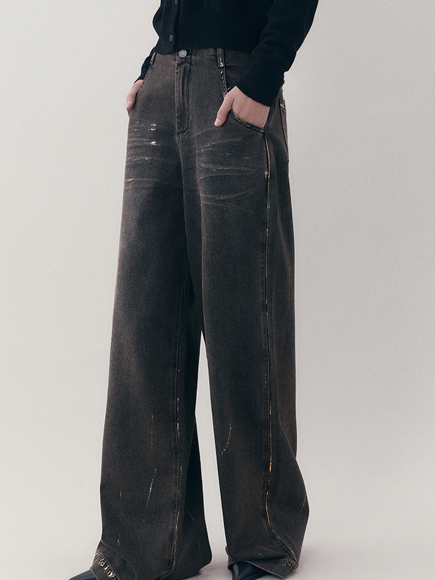 AnnoMundi Vintage Ruins Gold Foiled Denim Jeans