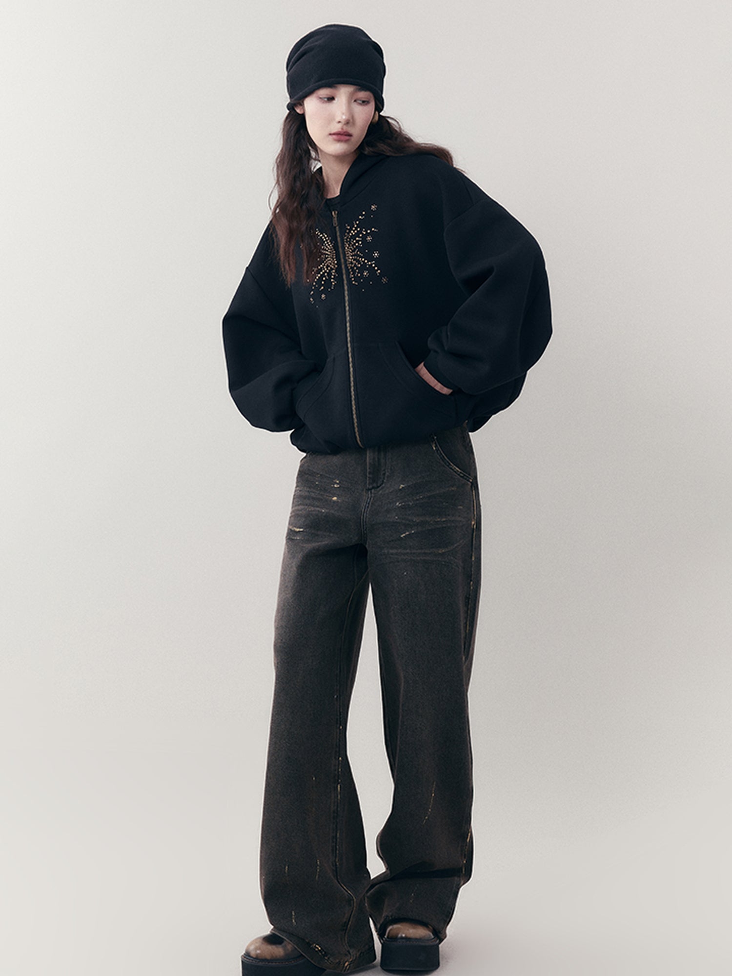 AnnoMundi Vintage Ruins Gold Foiled Denim Jeans