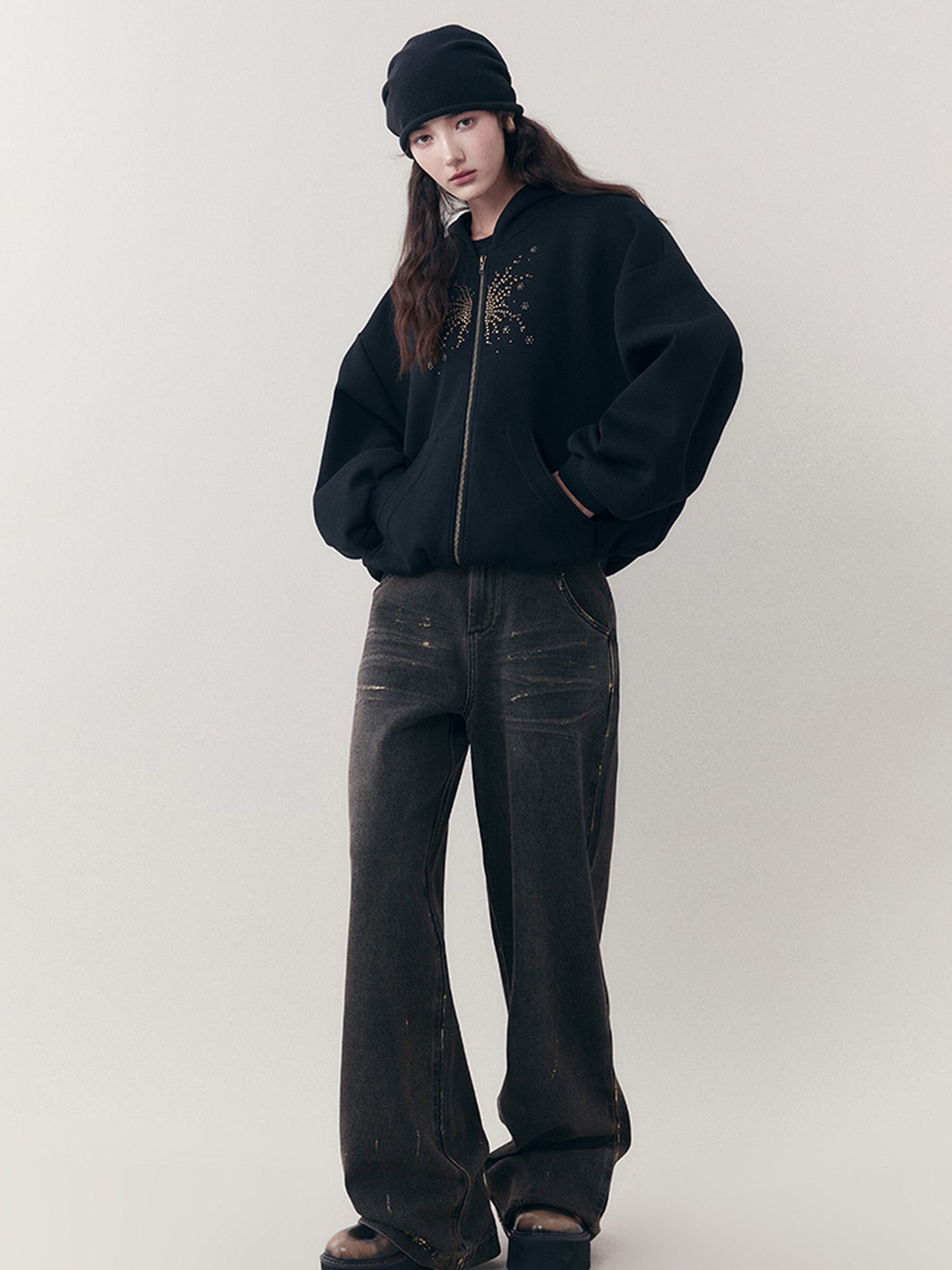 AnnoMundi Vintage Ruins Gold Foiled Denim Jeans
