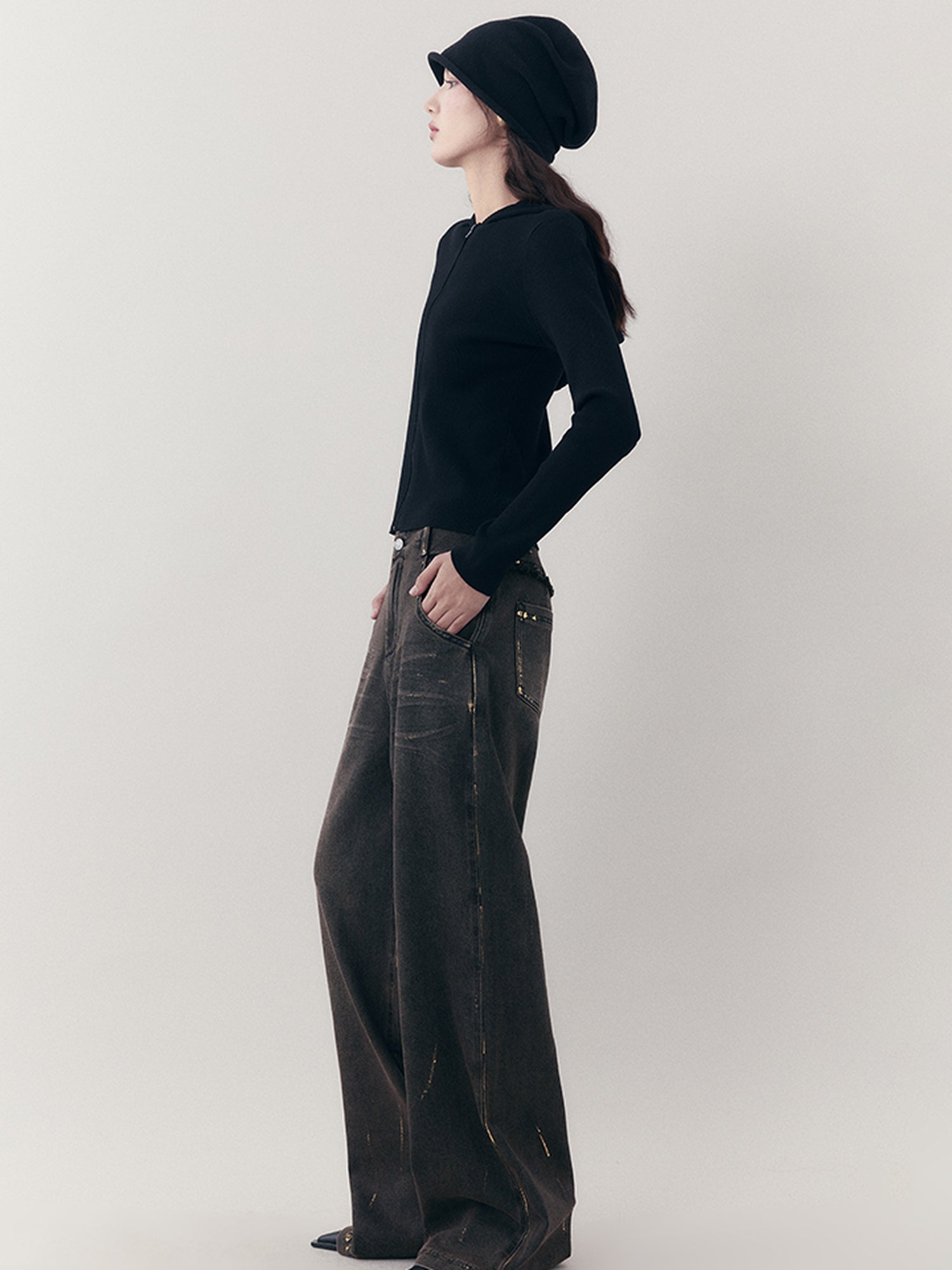 AnnoMundi Vintage Ruins Gold Foiled Denim Jeans