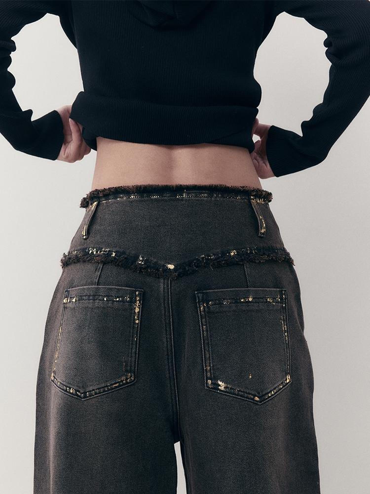 AnnoMundi Vintage Ruins Gold Foiled Denim Jeans