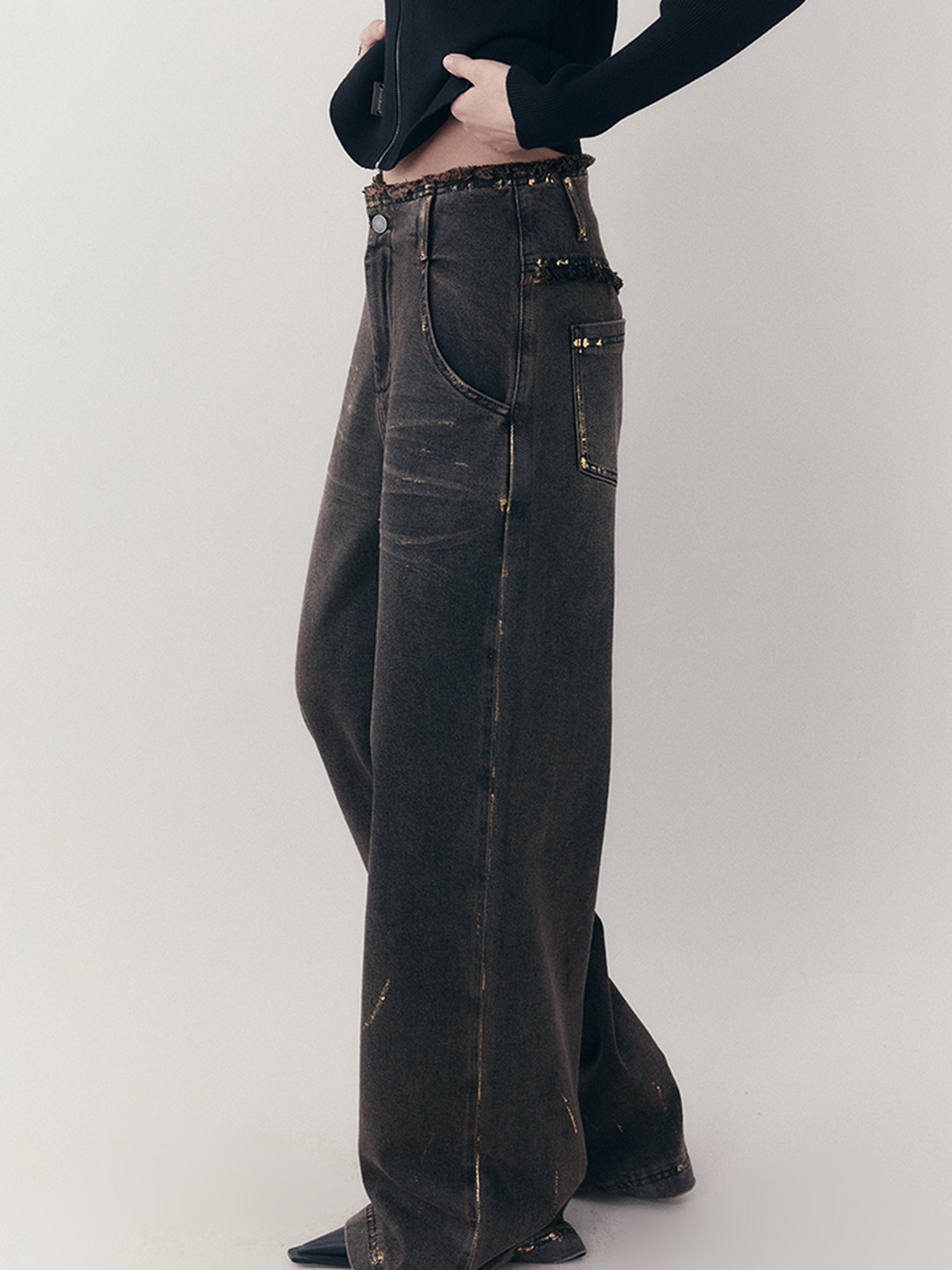 AnnoMundi Vintage Ruins Gold Foiled Denim Jeans