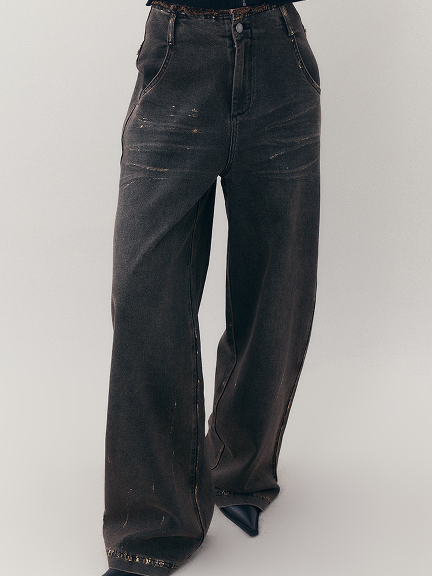 AnnoMundi Vintage Ruins Gold Foiled Denim Jeans