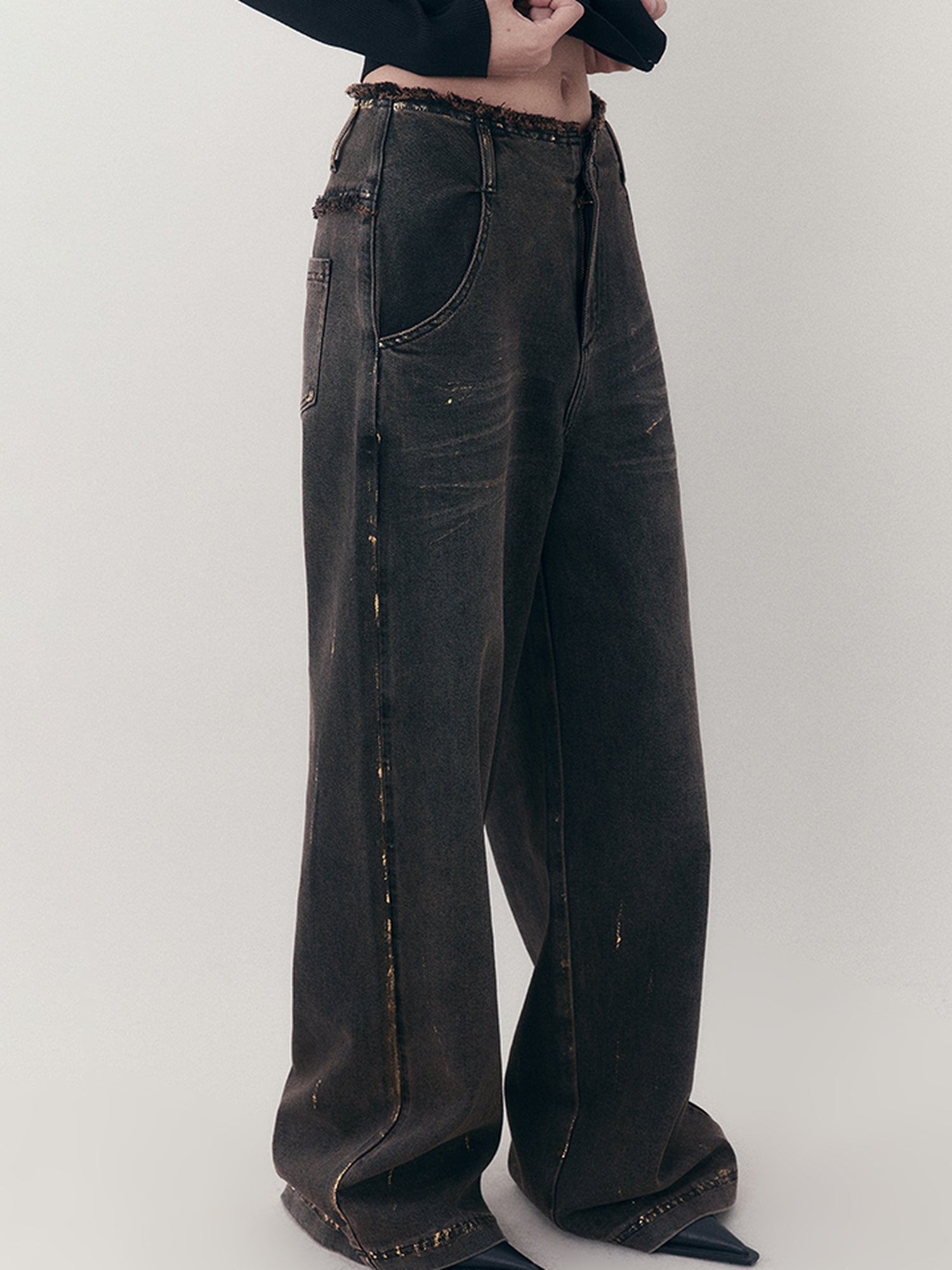 AnnoMundi Vintage Ruins Gold Foiled Denim Jeans