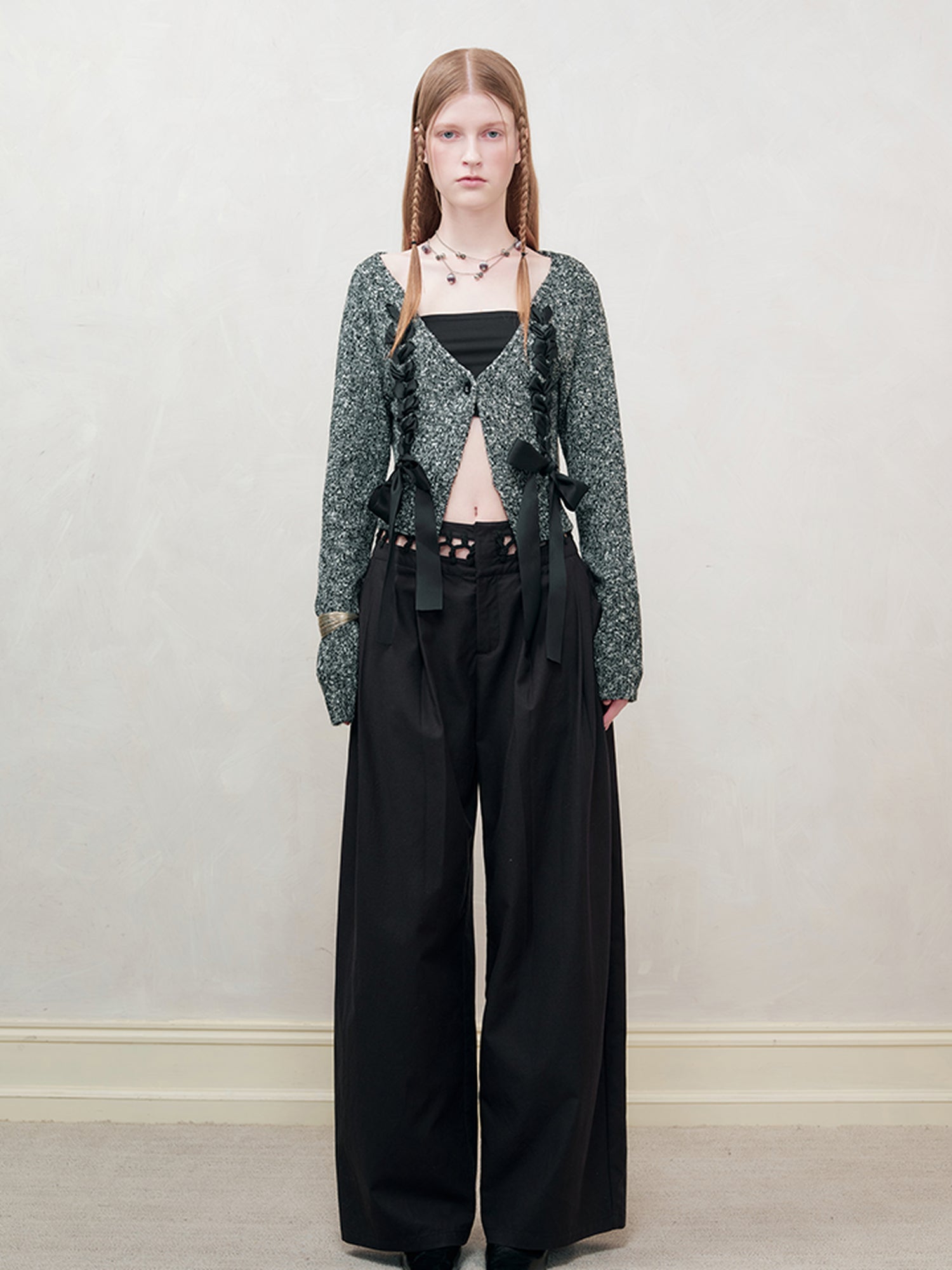 AnnoMundi Vintage V-Neck Knit Cardigan With Drawstring