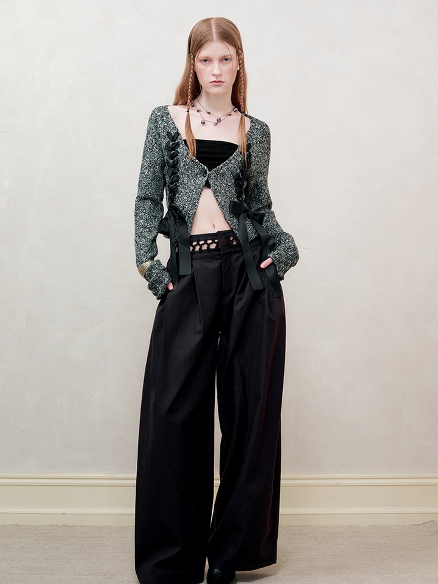 AnnoMundi Vintage V-Neck Knit Cardigan With Drawstring