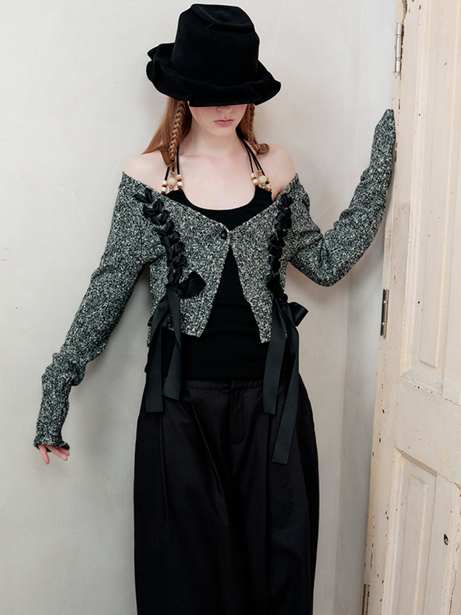AnnoMundi Vintage V-Neck Knit Cardigan With Drawstring