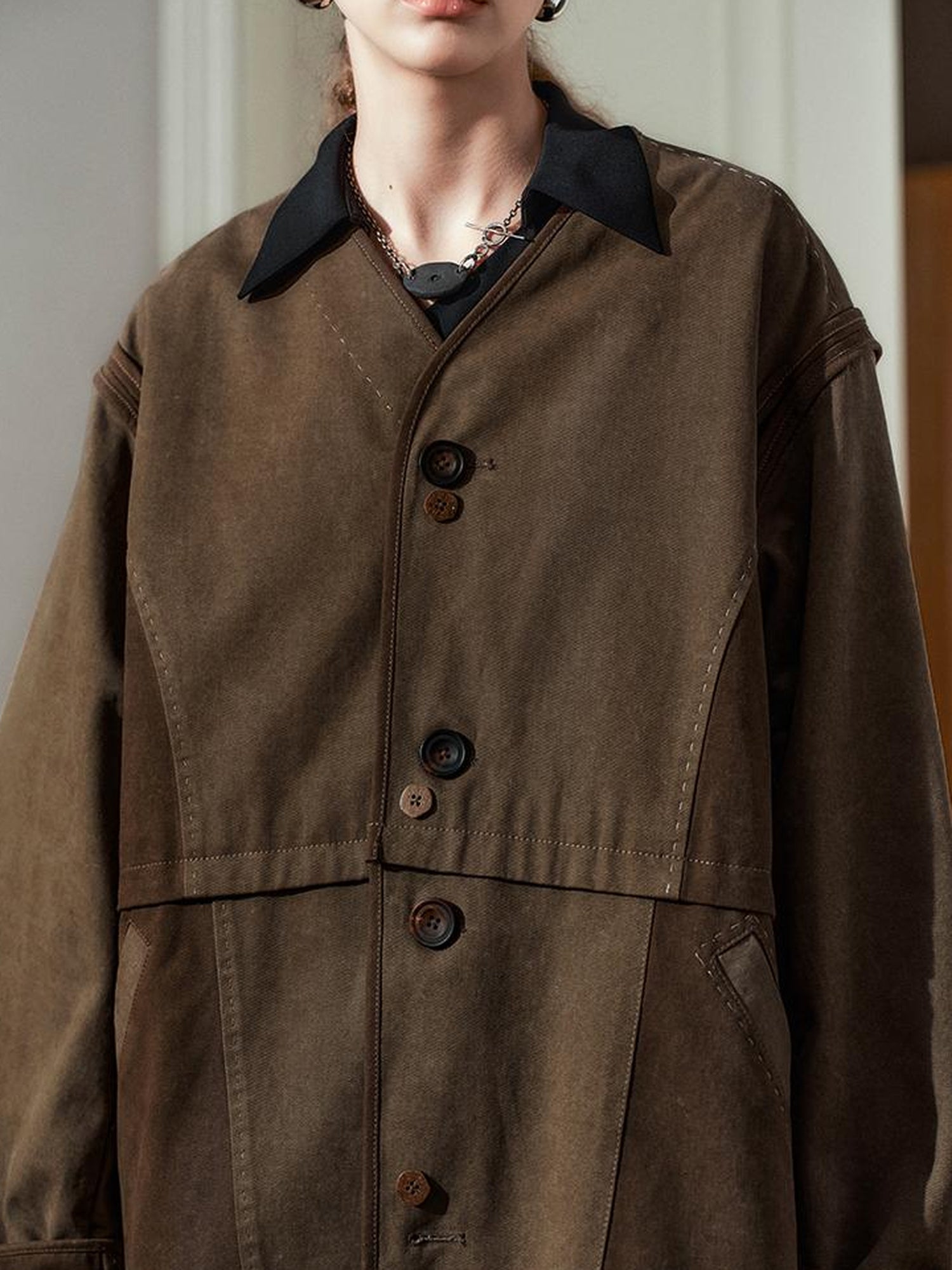 AnnoMundi Vintage Wash Cotton Denim Jacket With Contrast Stitch