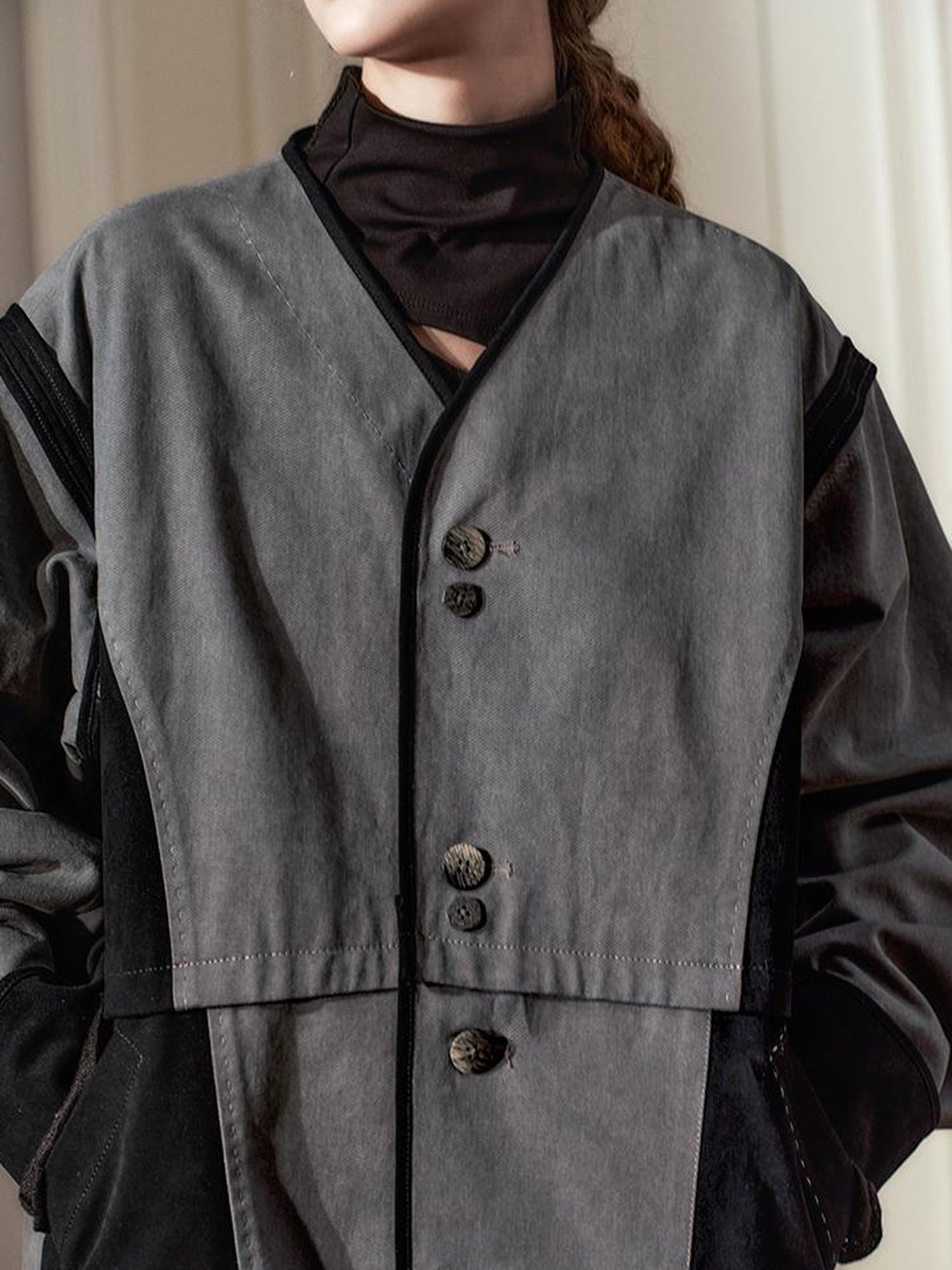AnnoMundi Vintage Wash Cotton Denim Jacket With Contrast Stitch