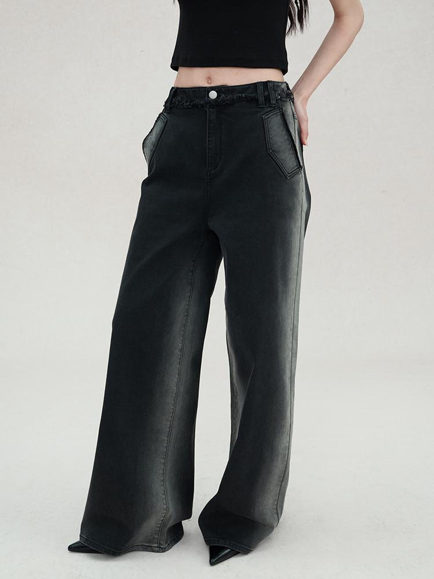 AnnoMundi Vintage Washed Wide Leg Jeans With Gradient Tint