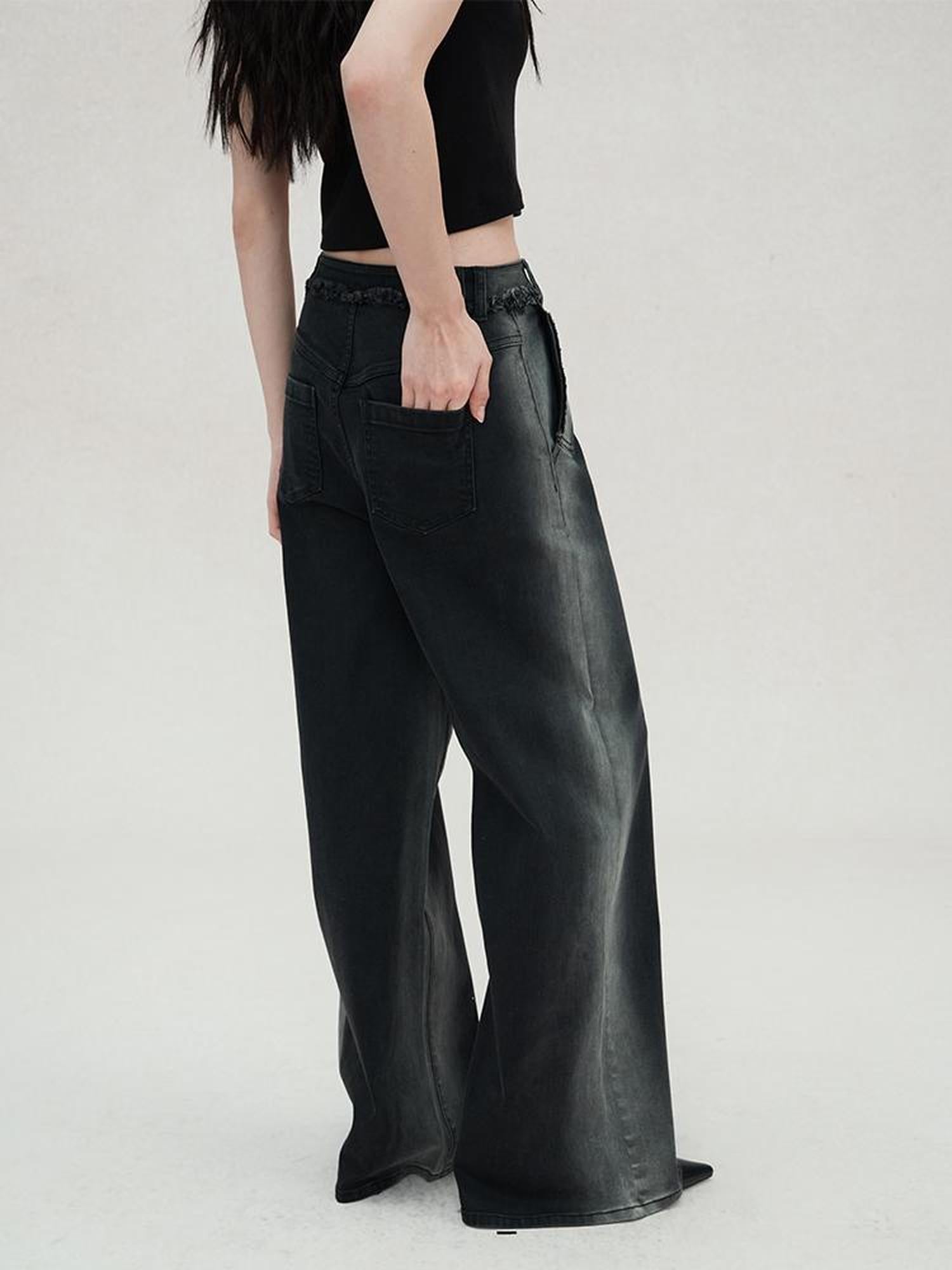 AnnoMundi Vintage Washed Wide Leg Jeans With Gradient Tint