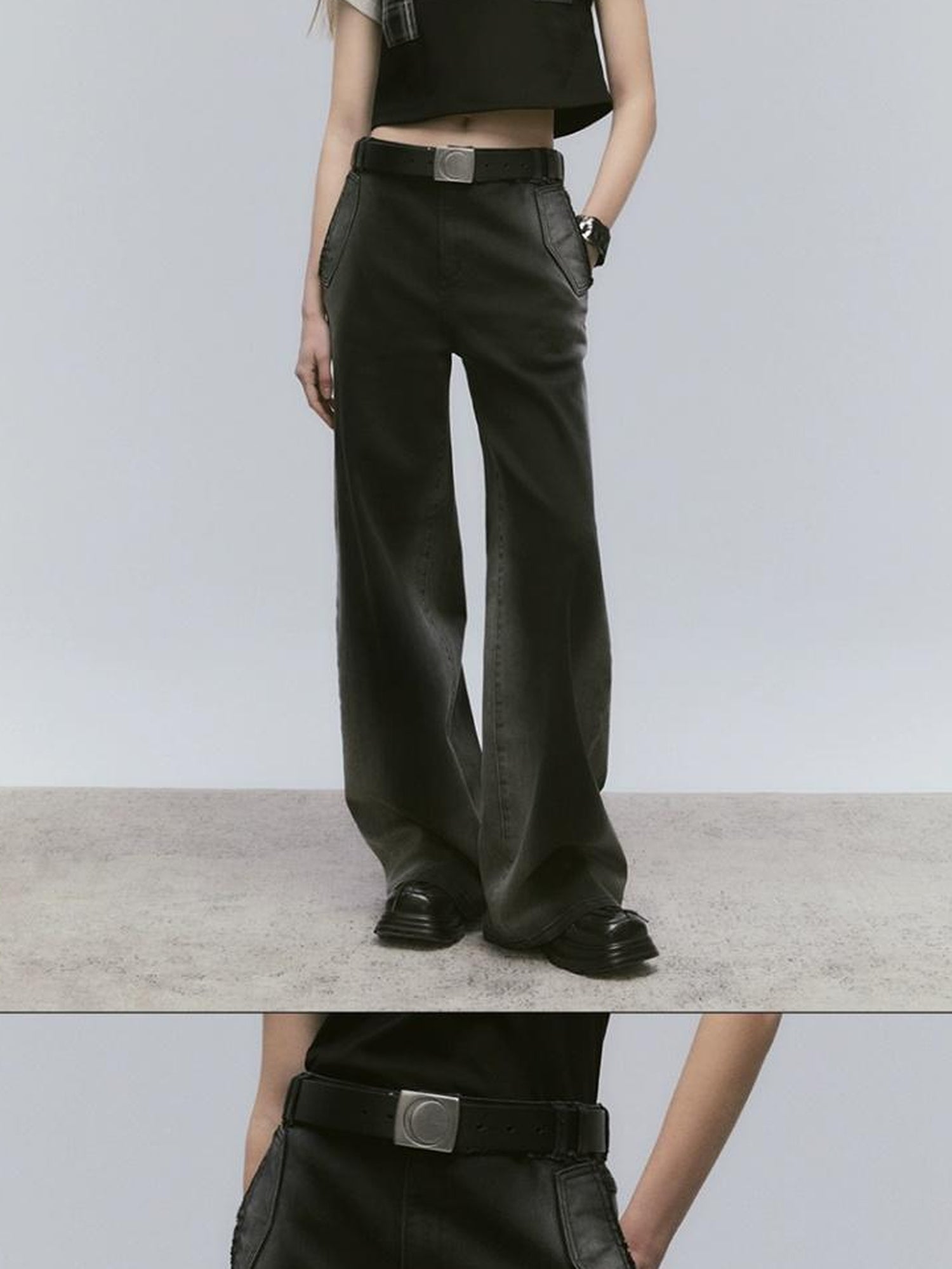 AnnoMundi Vintage Washed Wide Leg Jeans With Gradient Tint