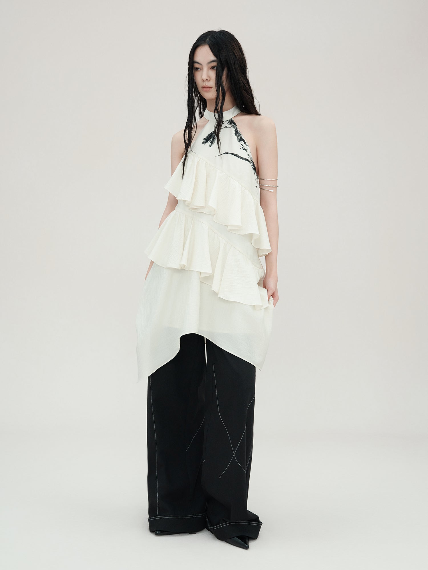 AnnoMundi Vintage Wide Leg Trousers With Contrast Stitching