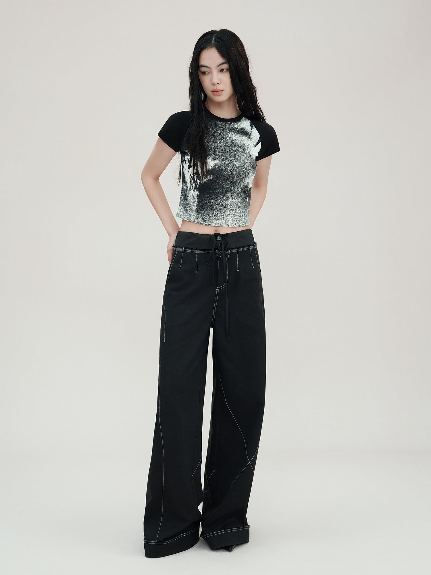 AnnoMundi Vintage Wide Leg Trousers With Contrast Stitching