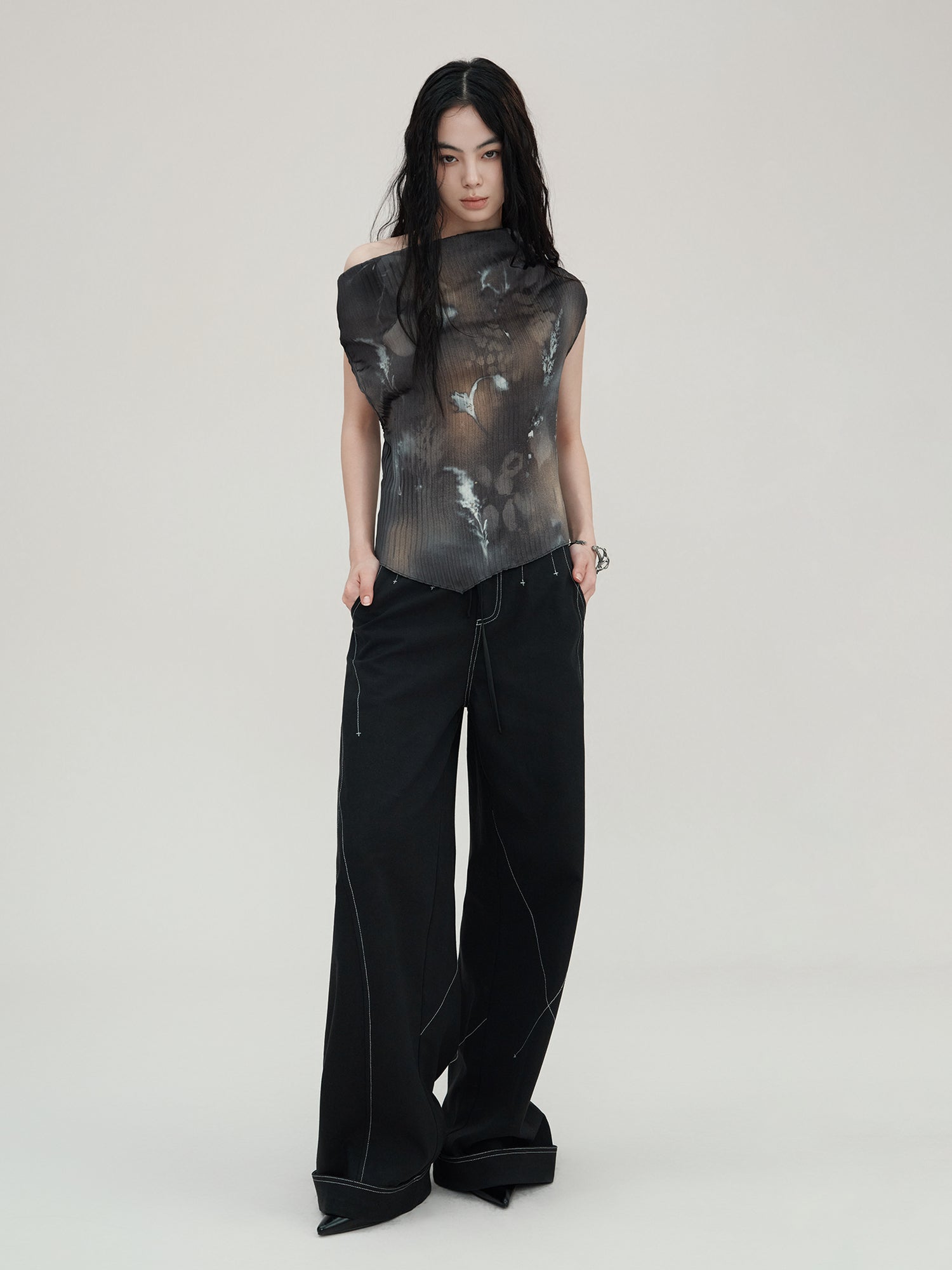 AnnoMundi Vintage Wide Leg Trousers With Contrast Stitching