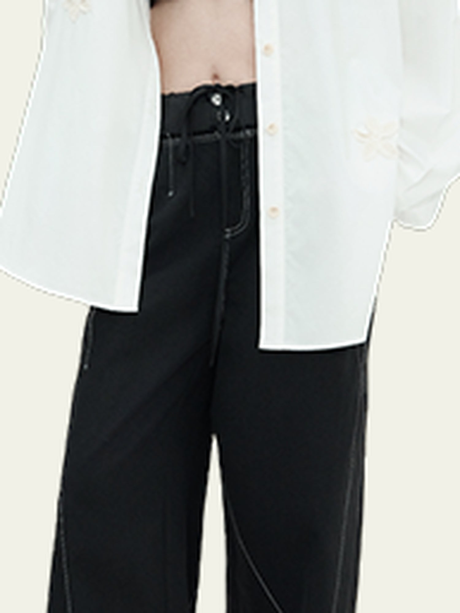 AnnoMundi Vintage Wide Leg Trousers With Contrast Stitching