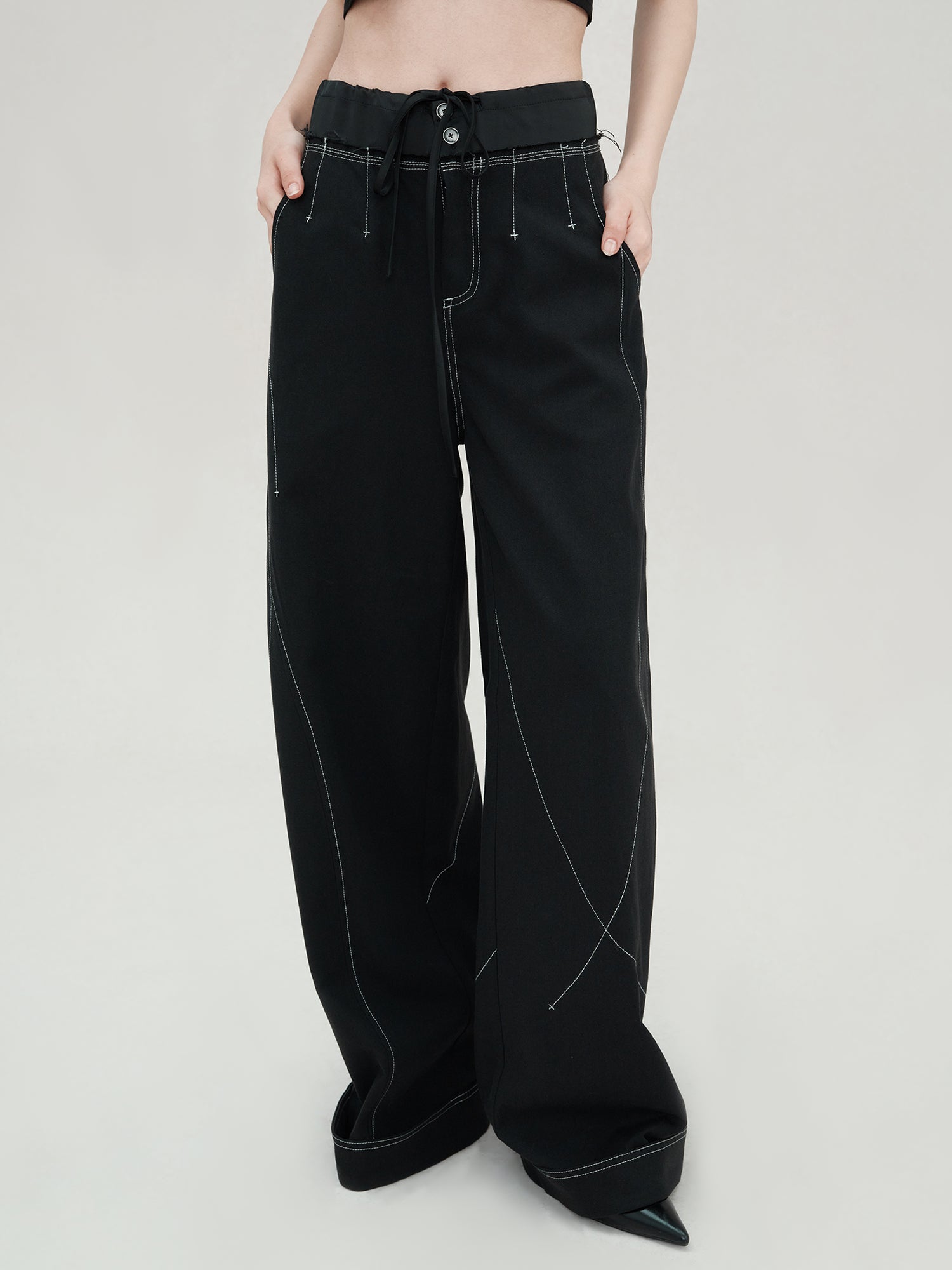 AnnoMundi Vintage Wide Leg Trousers With Contrast Stitching
