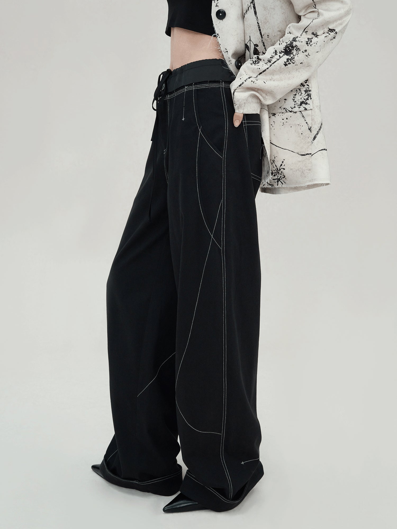 AnnoMundi Vintage Wide Leg Trousers With Contrast Stitching