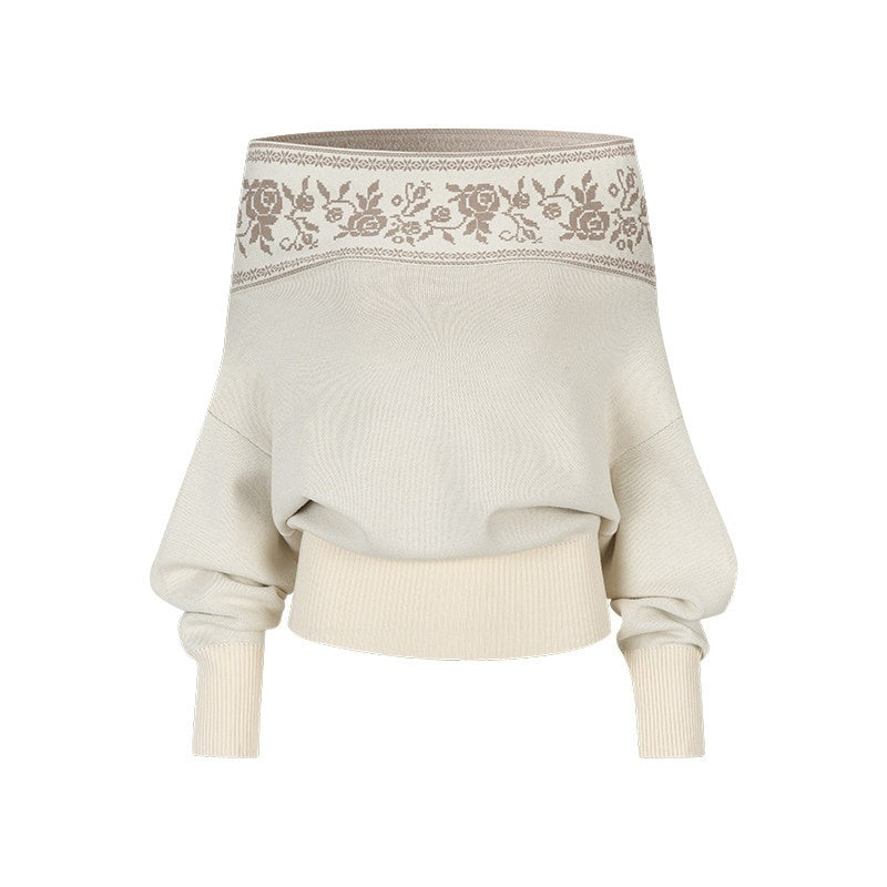 AnnoMundi_Viscose_Blend_Casual_Loose_One_Shoulder_High_Neck_Women_Floral_Knit_Sweaters_MISSTT