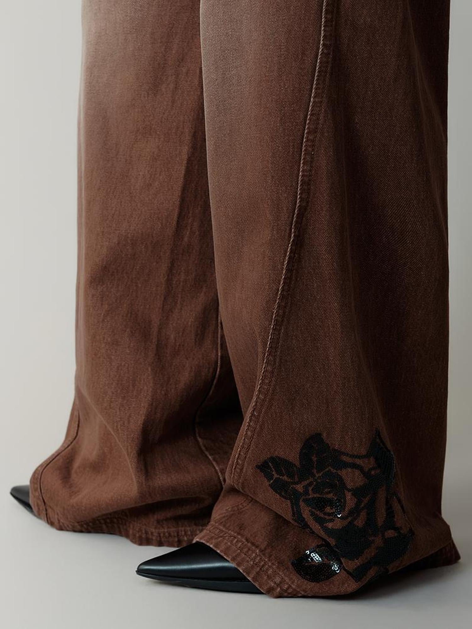 AnnoMundi Volcanic Rose Embroidered Wide Leg Jeans