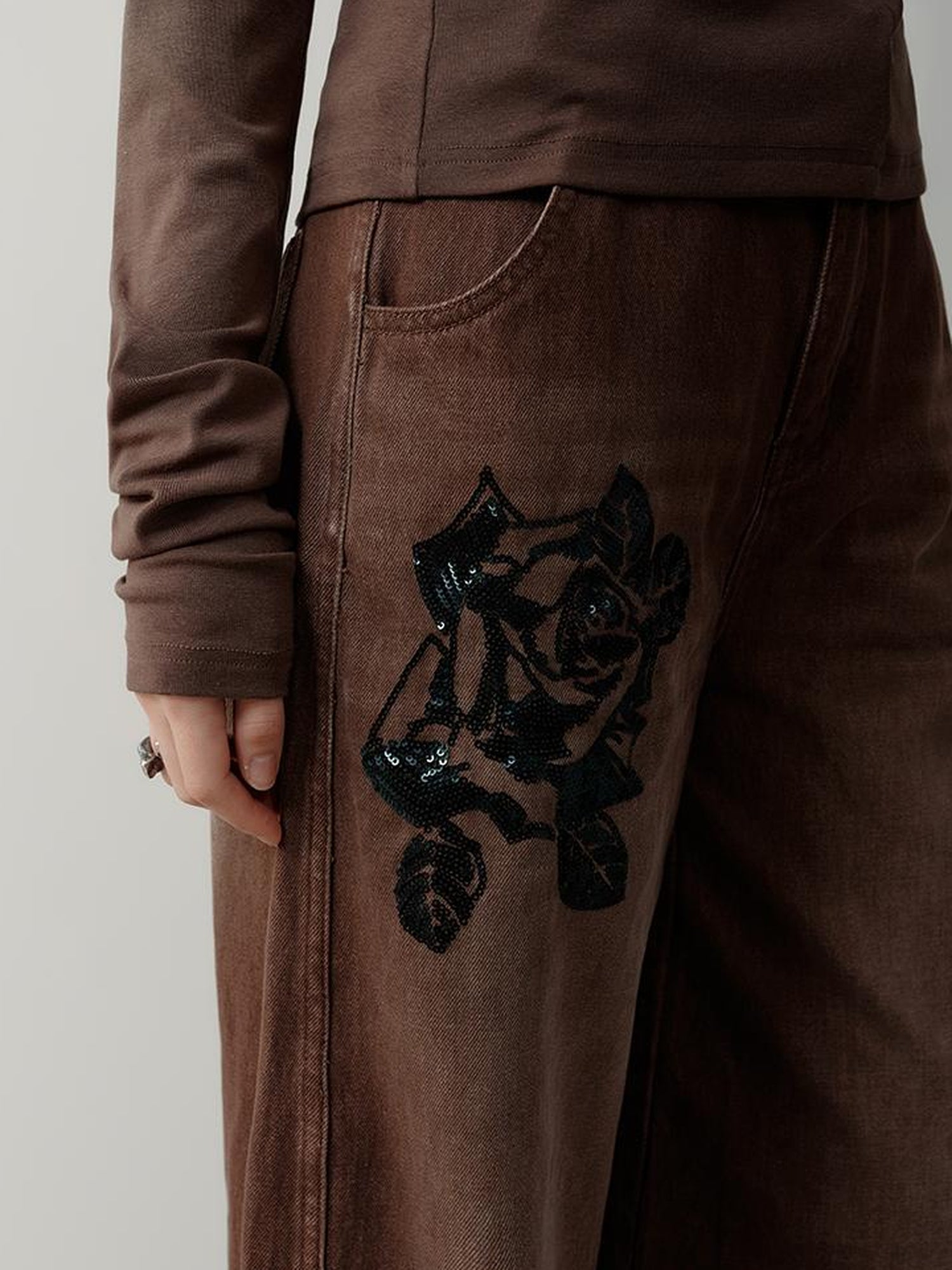 AnnoMundi Volcanic Rose Embroidered Wide Leg Jeans