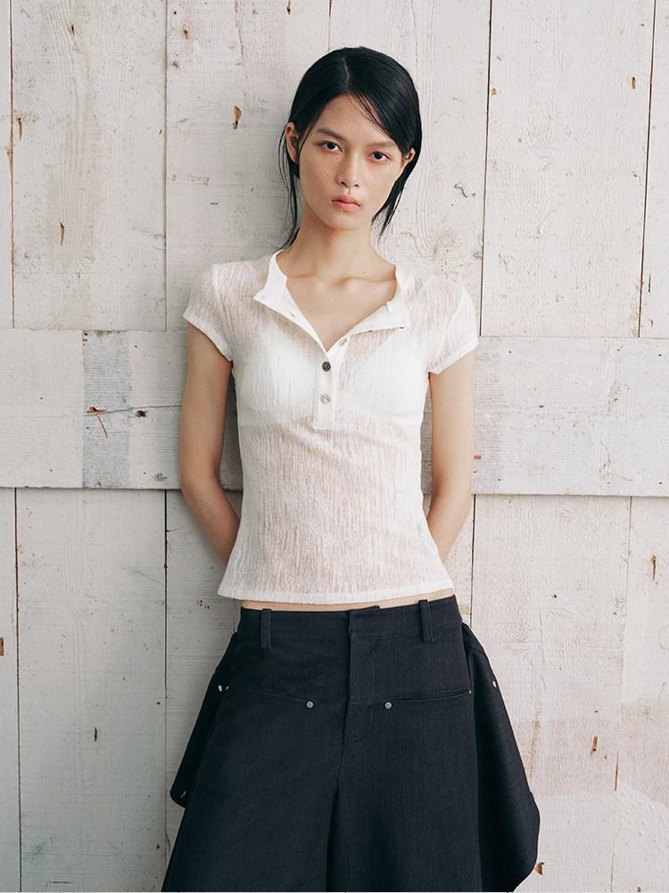 AnnoMundi Warm Mist Texture Henley Collar Slim Knit Women&